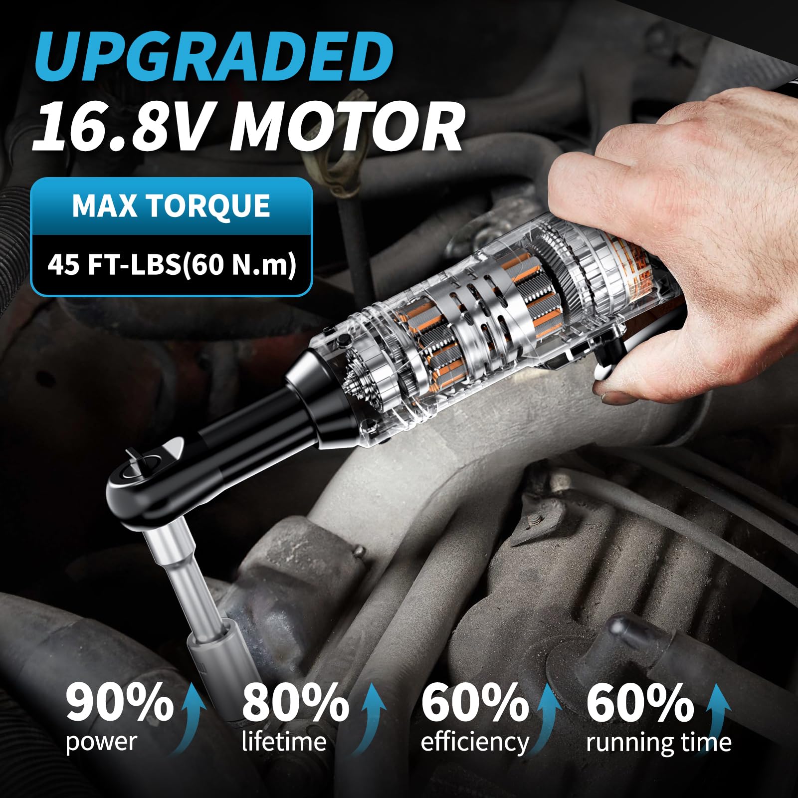 FULLYEA Cordless Ratchet Wrench - 45ft-lbs Torque -2 FULLYEA Cordless Ratchet Wrench - 45ft-lbs Torque -2