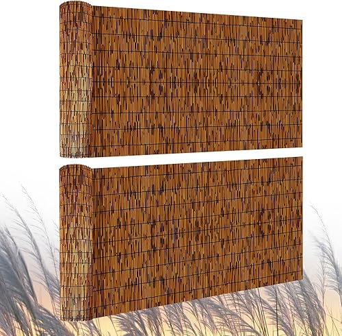 Paquete de 2 vallas de caña natural, 4 x 16.4 pies, valla de bambú de privacidad para exteriores, galería, restaurante, hotel, patio (marrón)