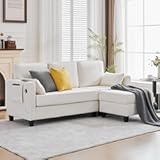 Small Sectional Couches with Storage&comma; 80" L Shaped Sectional Couch with Chaise & Ottoman&comma; Modular Corduroy Chenille Sofa with USB Ports&Pocket for Living Room Apartment Office &lpar;Chenille White&rpar;