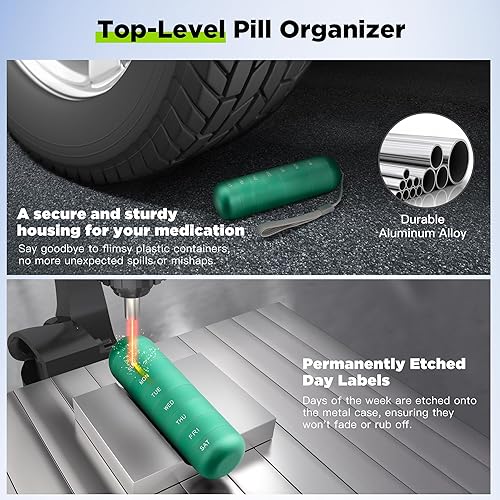 Miniatura 5 de Zannaki Pastillero semanal de metal a prueba de humedad, apilable, aleación de aluminio sin BPA, para viajes, senderismo, pastillero de 7 días,