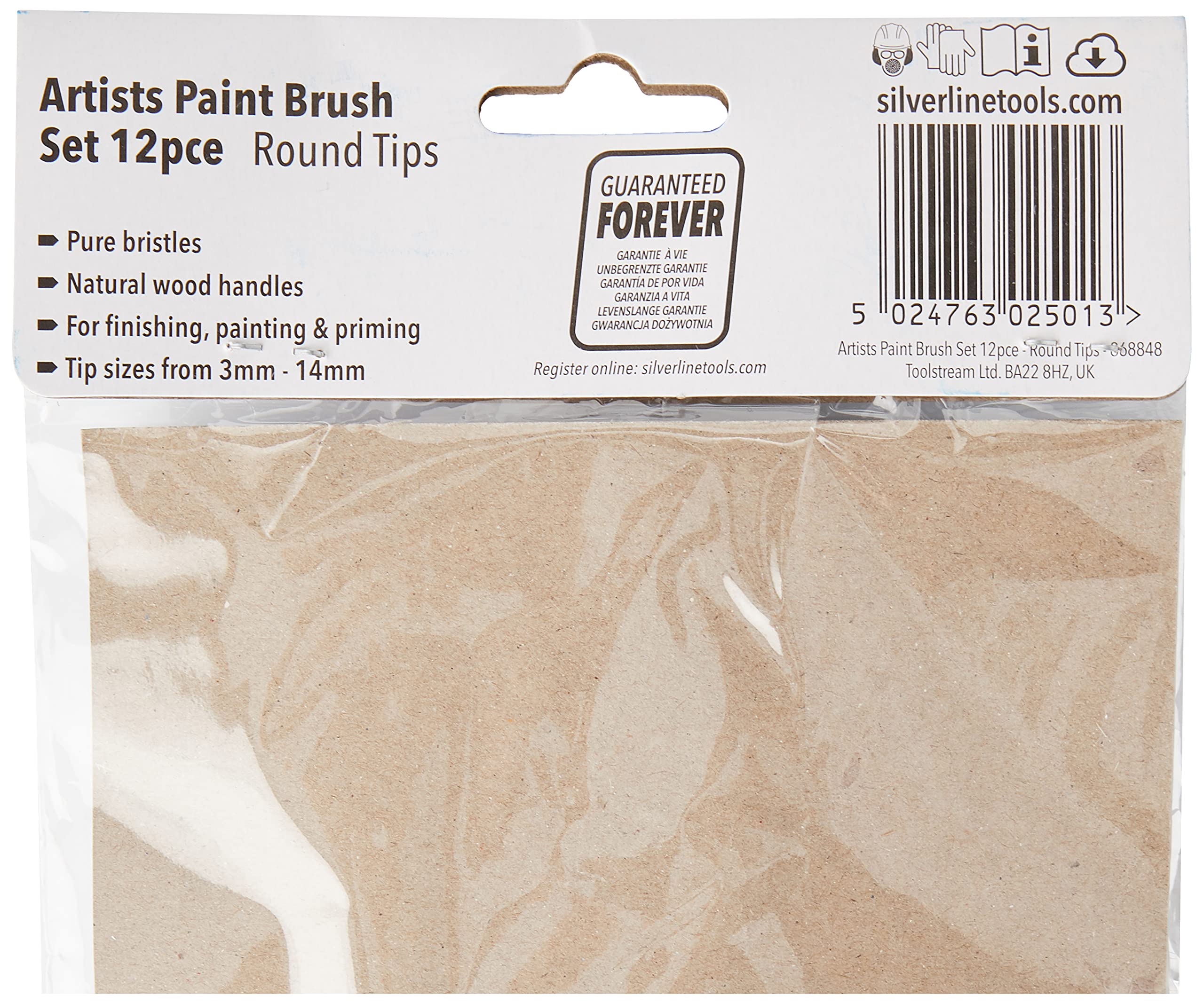 Pennelli Da Pittura Silverline Set Di 12 Con Punta Tonda - Per Artisti, Hobbisti E Fai Da Te, Manico In Legno Set 12 Pennelli Punte Arrotondate Manico Legno Silverline - Foto 12