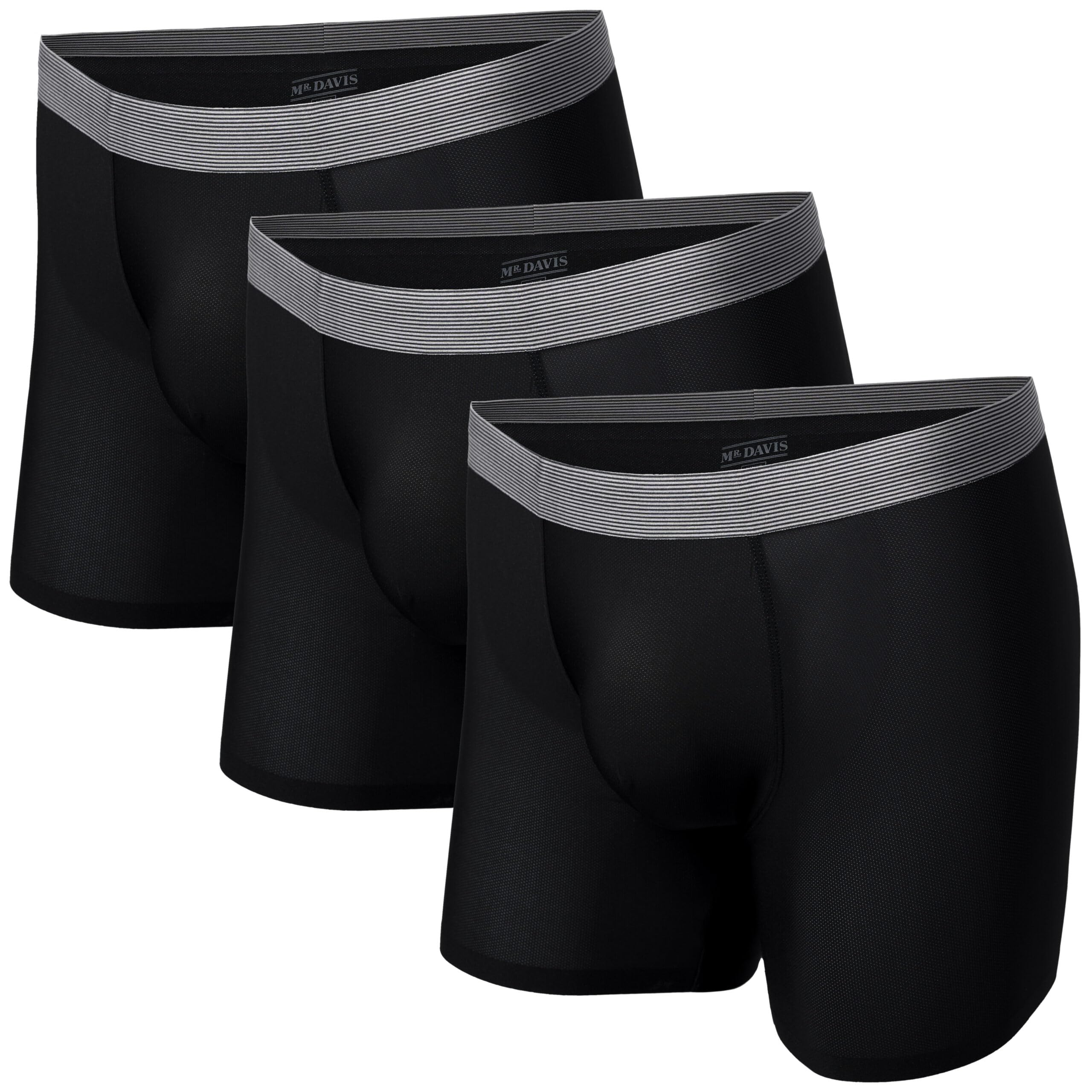 Mr Davis Mens Lightweight AirMotion Standard Cut Boxer Brief Underwear Large Black 3 Pack
