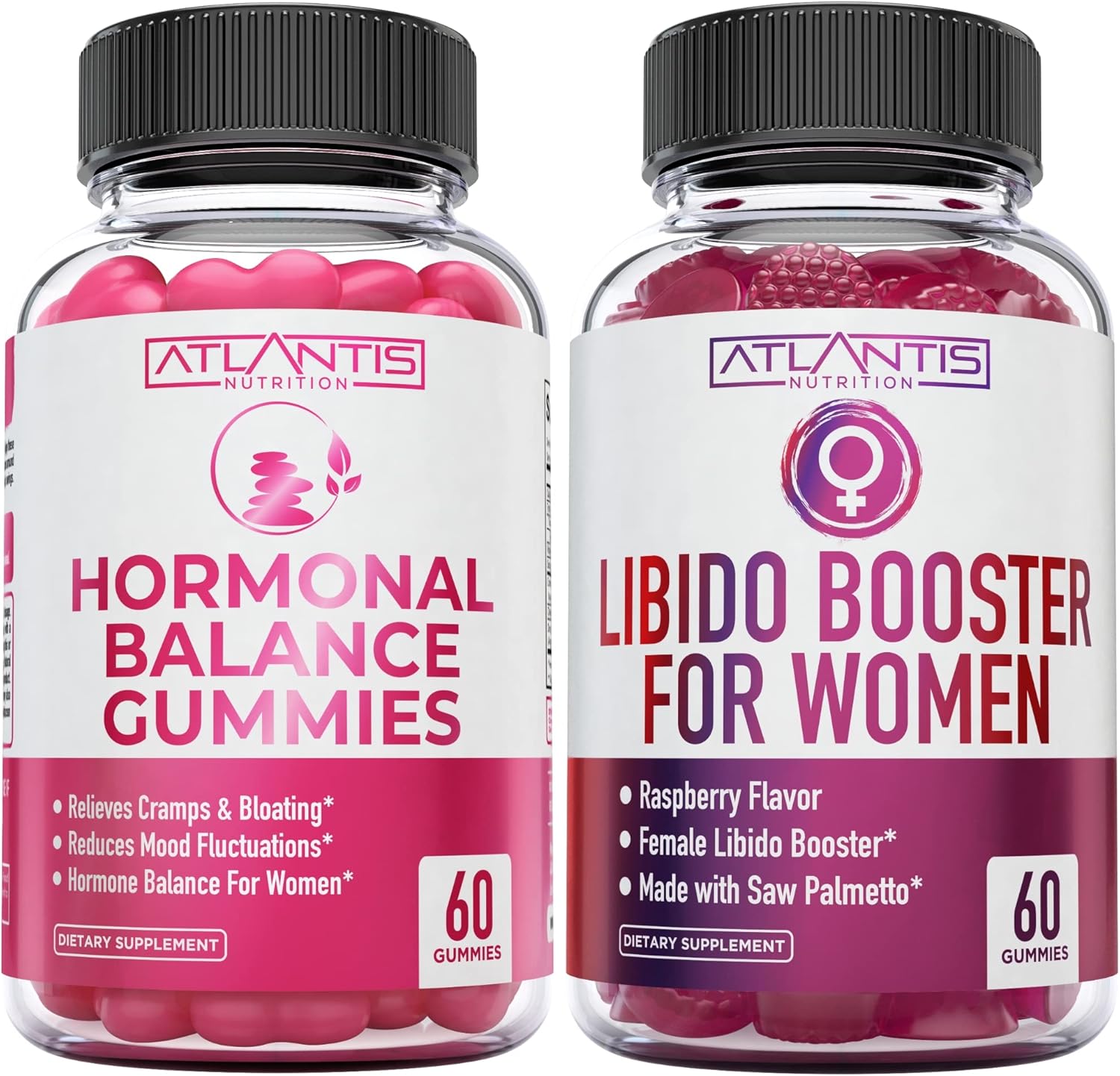 Atlantis Nutrition Hormonal Balance PMS Relief 60 Gummies + Saw Palmetto Libido Booster for Women 60 Gummies : Health & Household