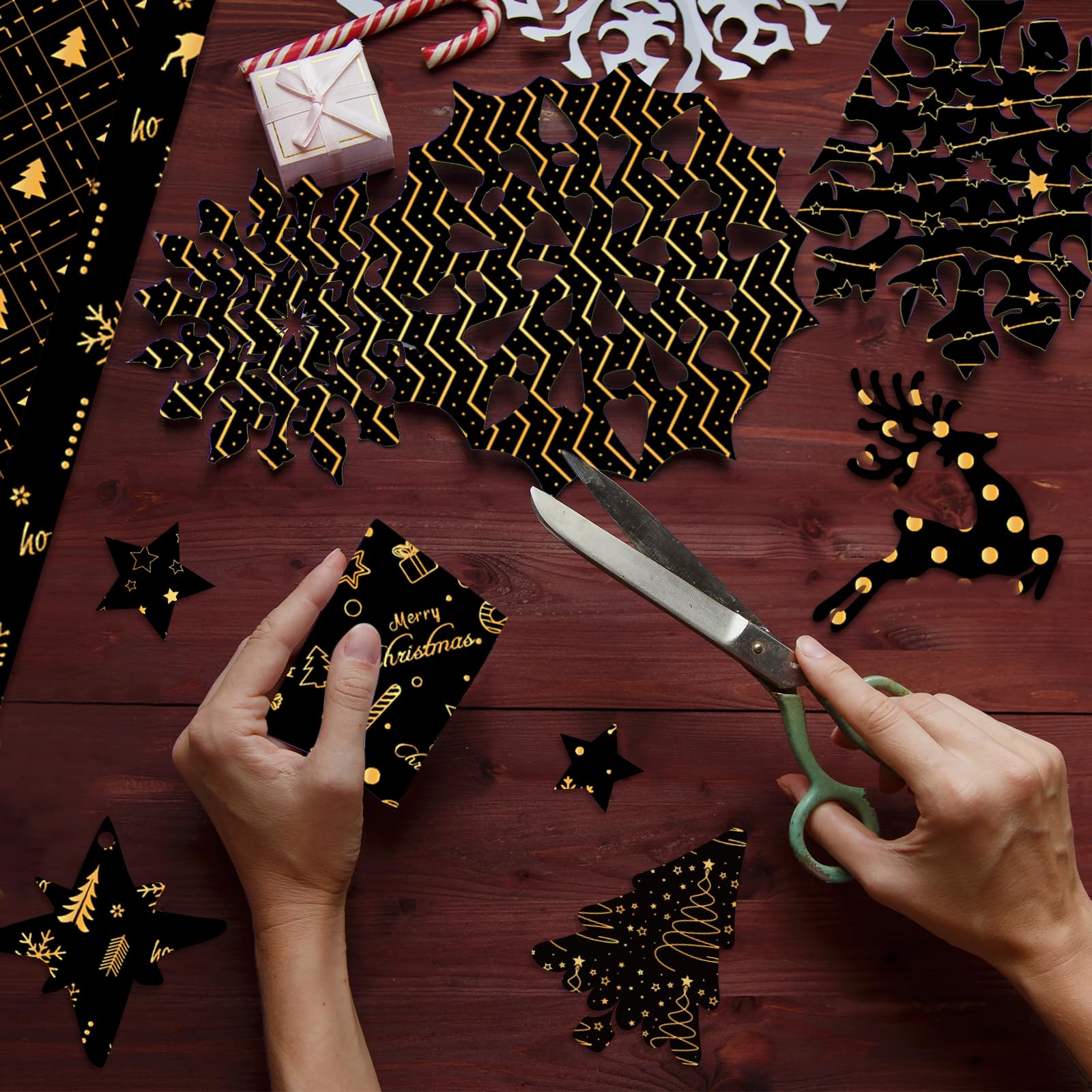 MIAHART 60 Pieces Merry Christmas Pattern Paper Set 10 Designs Festival Craft Paper for Card Making Scrapbook (Black & Gold, A5) - Image 4