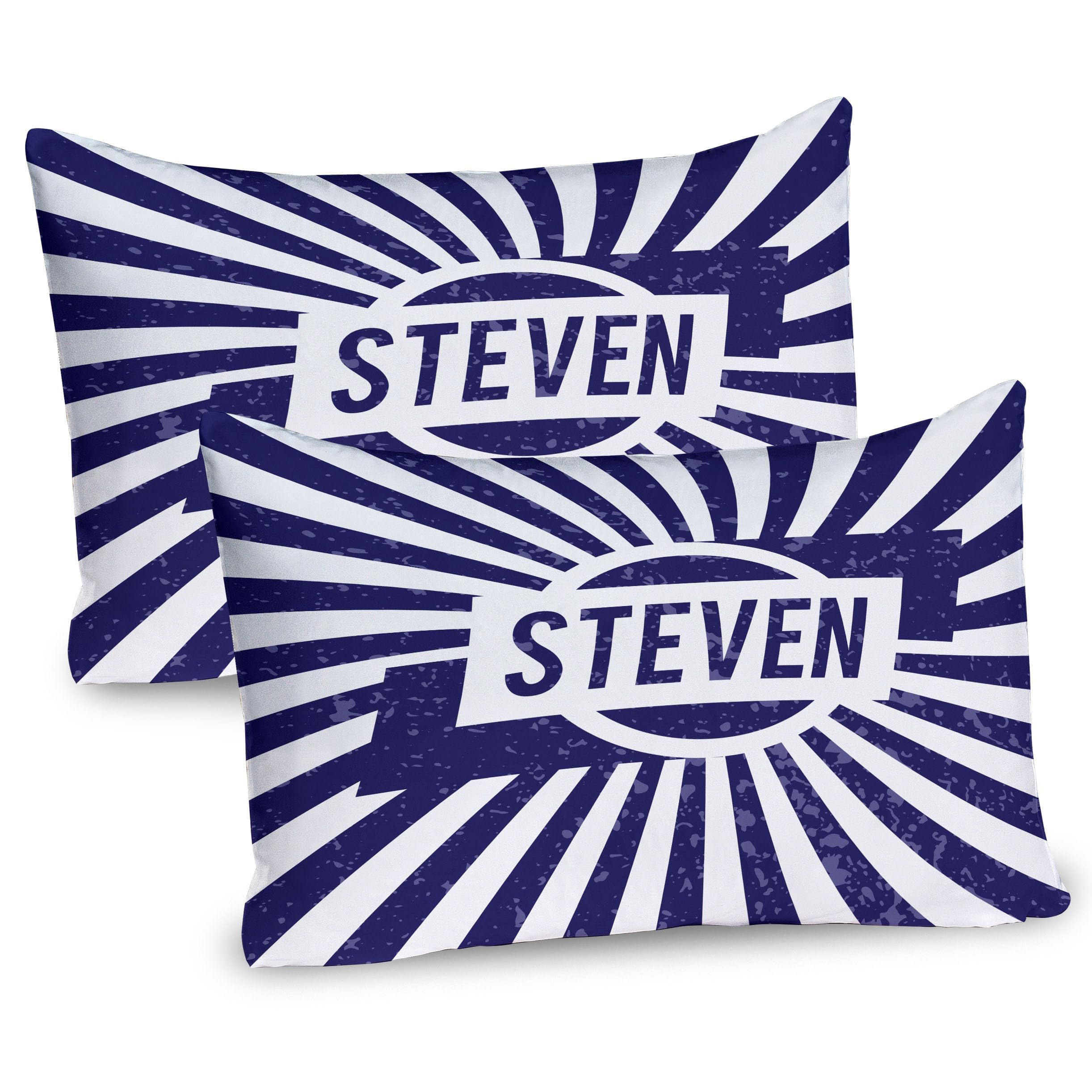 Ambesonne Steven Pillow Sham Set of 2, Common English First Name for Boys in Blue and White Retro Composition, Quality Microfiber Bedding Item for All Seasons, 30