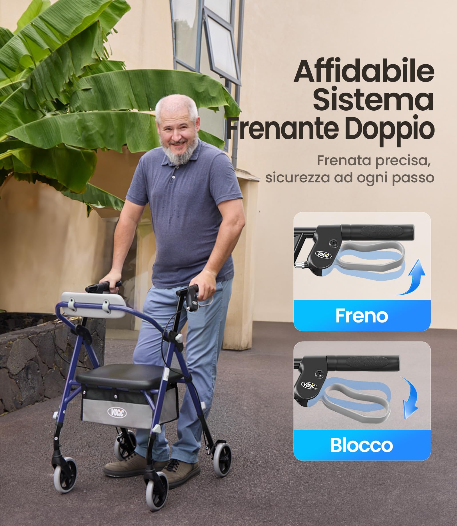 VOCIC Deambulatore pieghevole e leggero con seduta, 6,3 kg ultraleggero | Deambulatore per anziani, max 150 kg, sedile ergonomico, altezza regolabile, walker stretto per casa & viaggi, viola