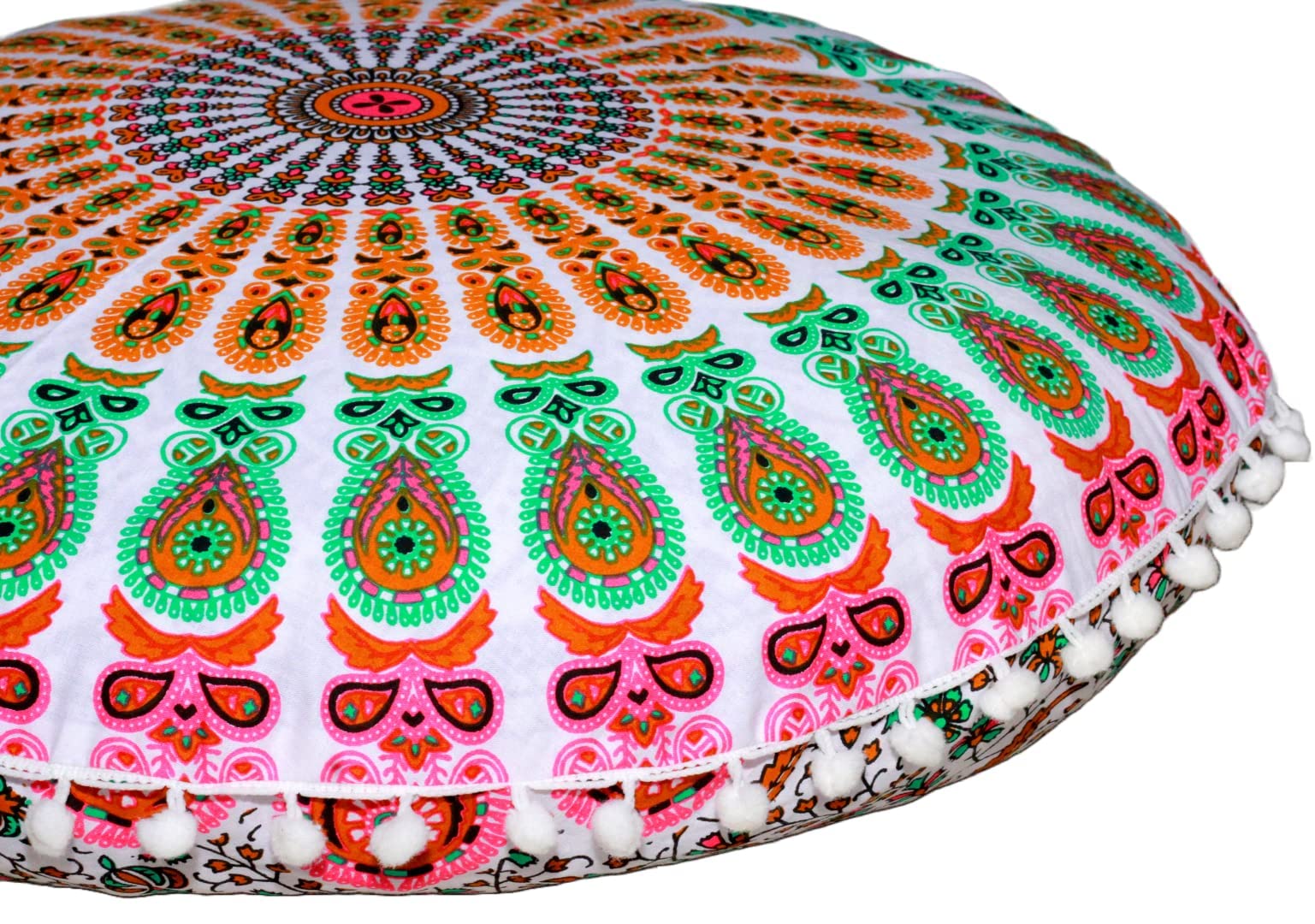 CRAFT KALA22" Round Mandala Boho Pillow Meditation Room Seating Poufs for Living Room Yoga Room Home Bedroom Balcony Garden Party Decoration Cotton Floor Cushion Cover (22", Musturd Mirchi)