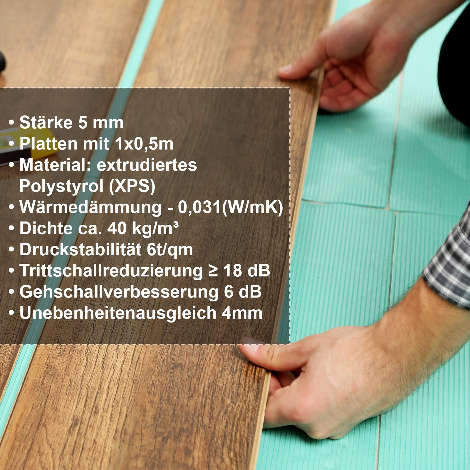 40m2 Laminatunterlage 5mm - Hochwertige XPS Fußbodenunterlage für Laminat Boden und Parkett, Schalldämmung, Wärmeschutz und einfache Verlegung. Sehr gute Trittschalldämmung.