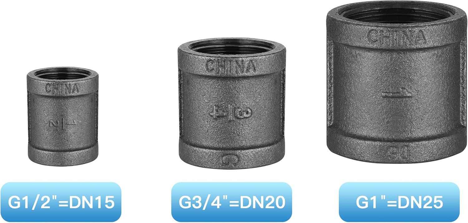1/2" Pipe Fitting Coupling, Home TZH 10 Pack Malleable Iron Cast Pipe Coupling for Steam-punk Vintage Shelf Bracket DIY Plumbing Pipe Decor Furniture (10, 1/2")