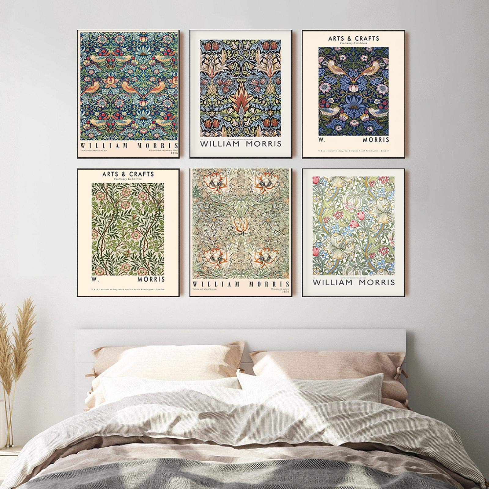 SDVIB William Morris Stampa su Tela Il Victoria and Albert Museum Exhibition Poster London Underground Art Nouveau Pittura Wall Decor15.7"x 23.6"(40x60cm) x6 Senza cornice
