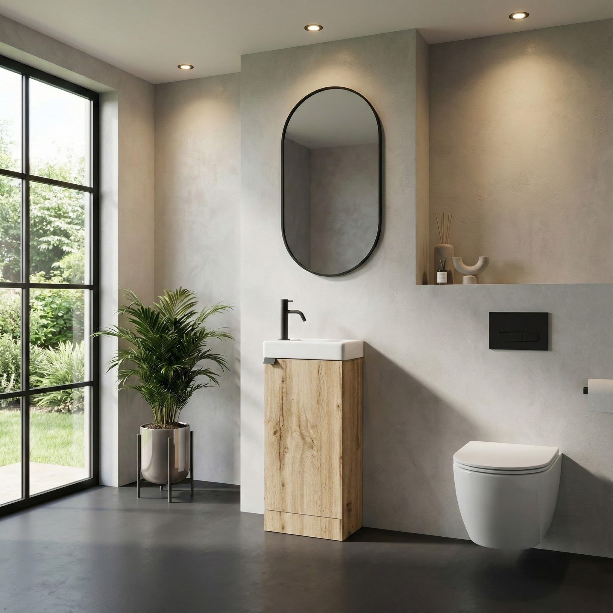 Badplaats B.V. Mobili WC Orion – 40 x 22 cm – rovere chiaro – Mobili per WC a pavimento – Salvaspazio – Armadietto pensile per ospiti WC