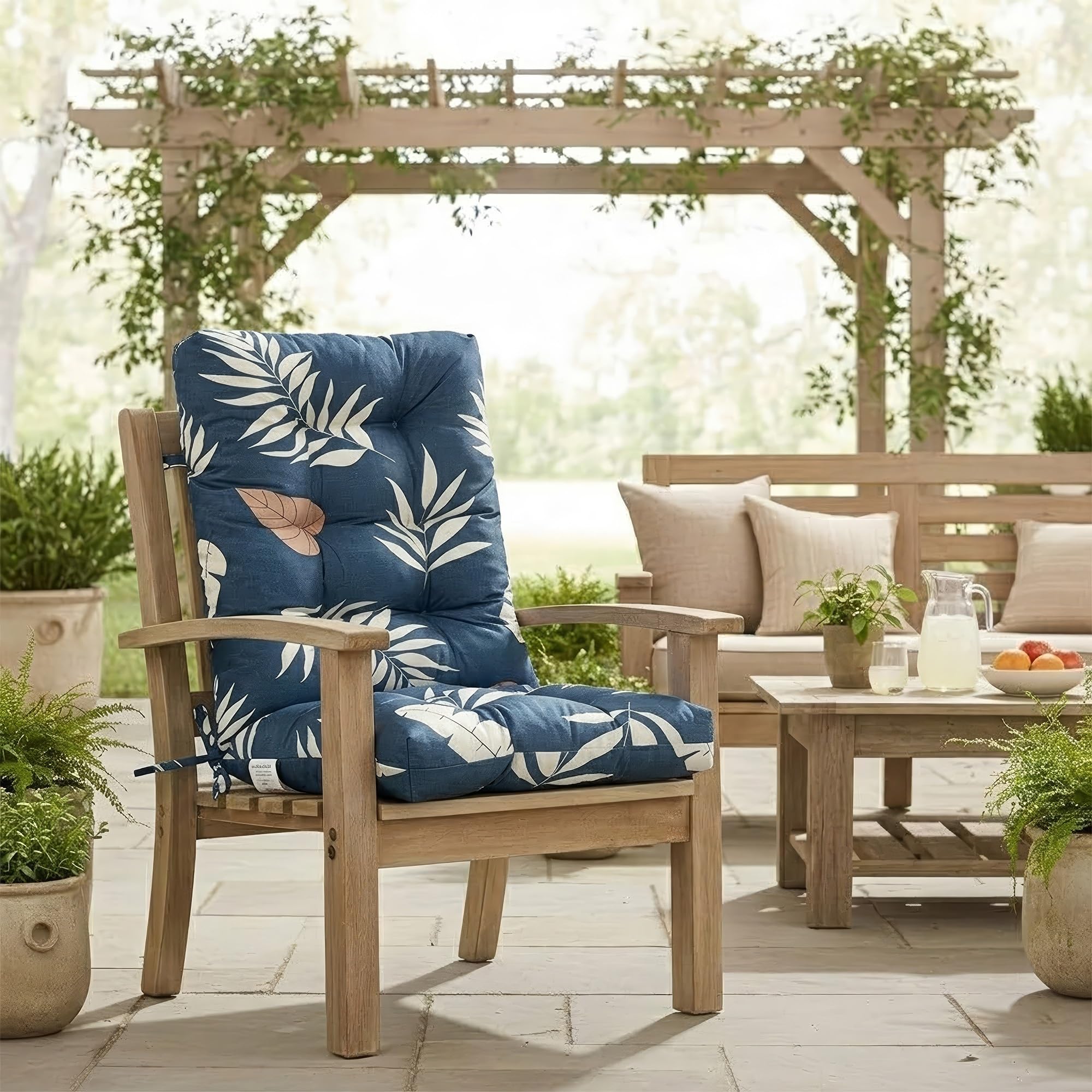 yanbinlife Rocking Chair Cushions, Back Pillow & Seat Cushion with Ties, Water Resistant Glider Rocker Replacement Cushion Set for Patio Porch Garden(Grey leaves,L 110 x W 50 cm)