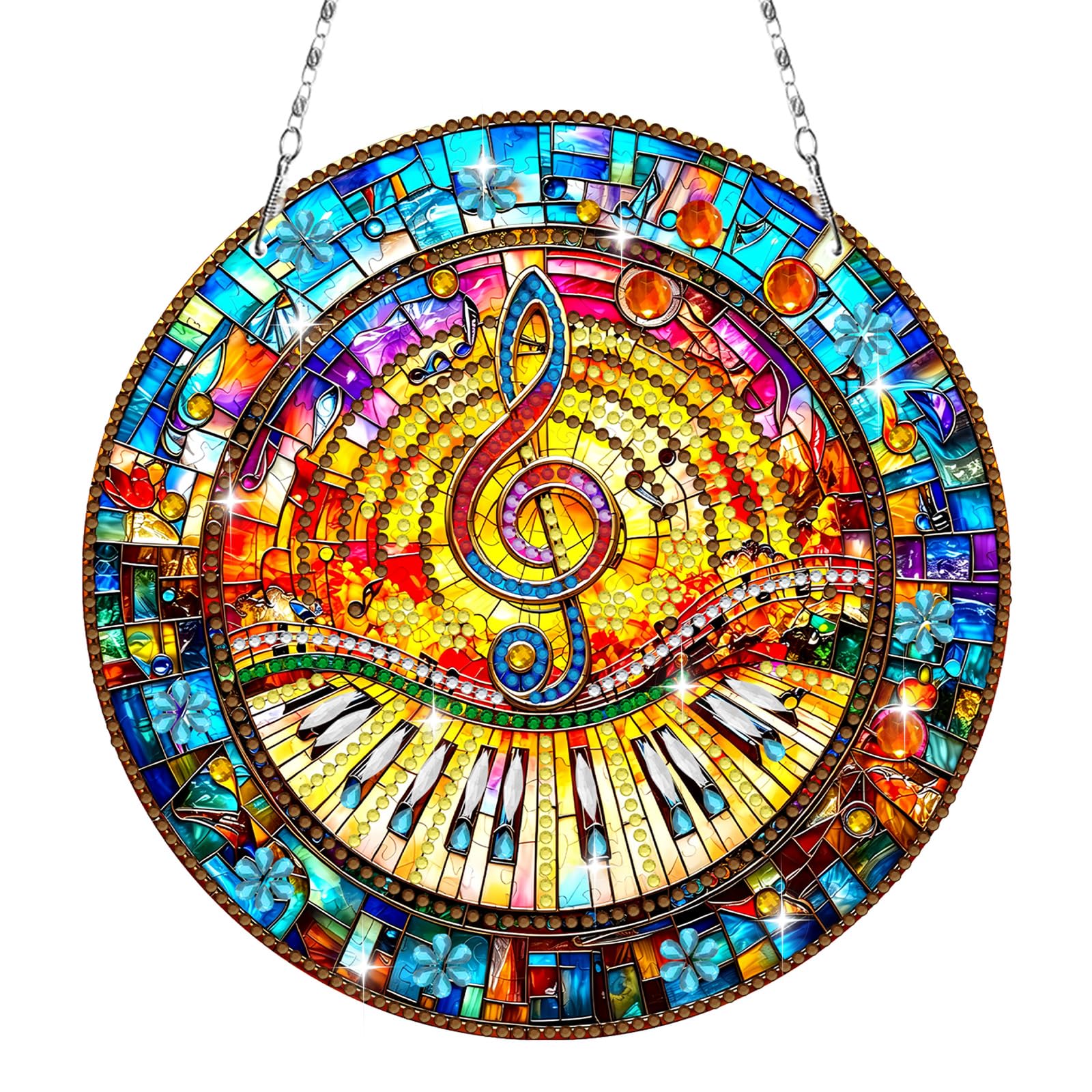 Bowetile Halloween Animals Diamond Painting Hanging Ornament with Chain, Music Diamond Painting Pendant Kits for Adults Beginners Kids, Diamond Crystal Gem Arts Crafts Kit Gift for Home Wall Decor