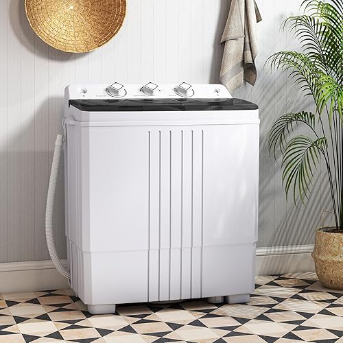 Miniatura 9 de Giantex Lavadora, capacidad de 20 libras, combo de lavadora y giratoria, bañera doble compacta portátil de 12 libras de lavado y 8 libras de giro,