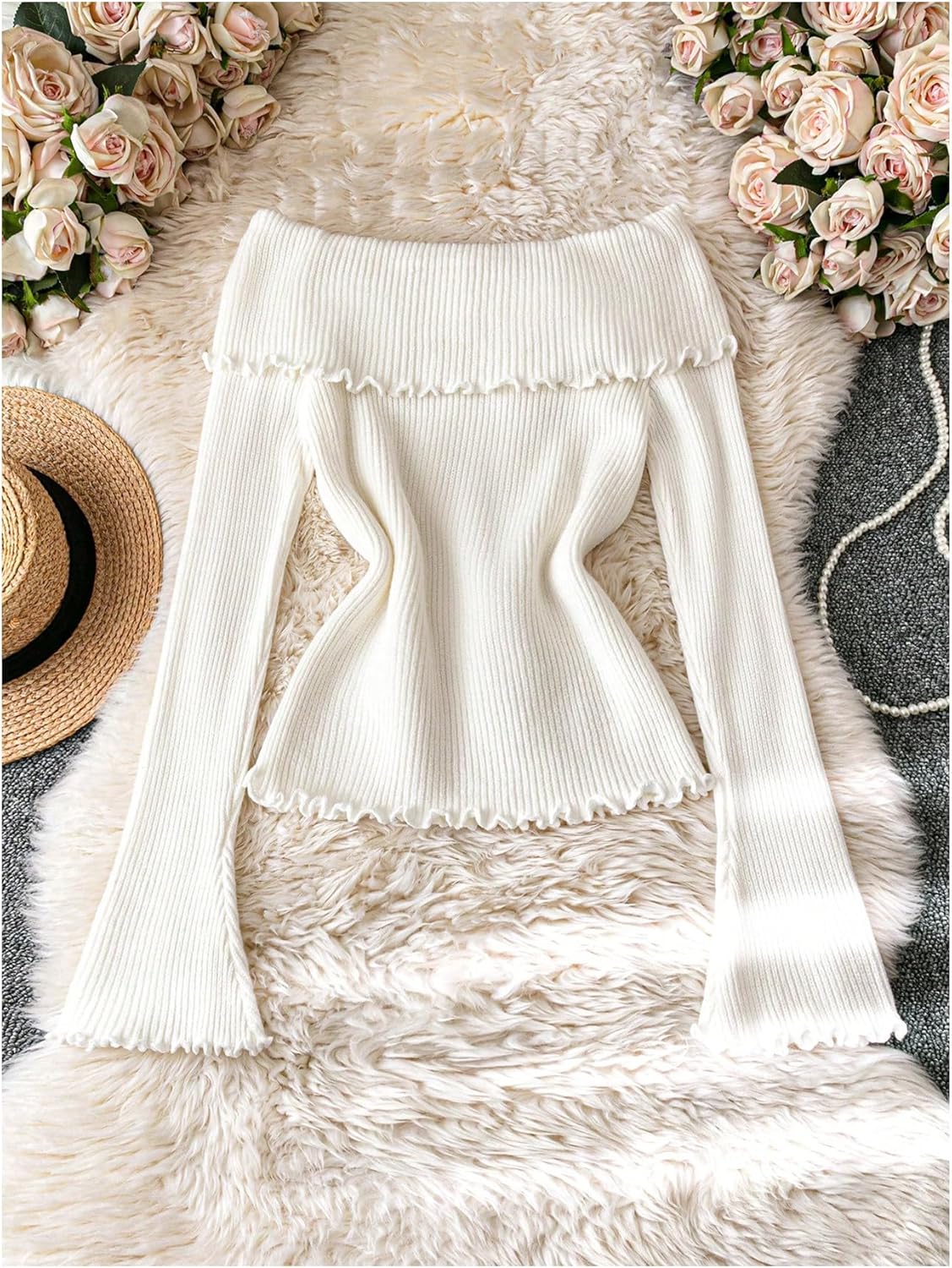 Verdusa Women's Bow Tie Off The Shoulder Sweater Streetwear Ribbed Knit Pullovers - Image 2