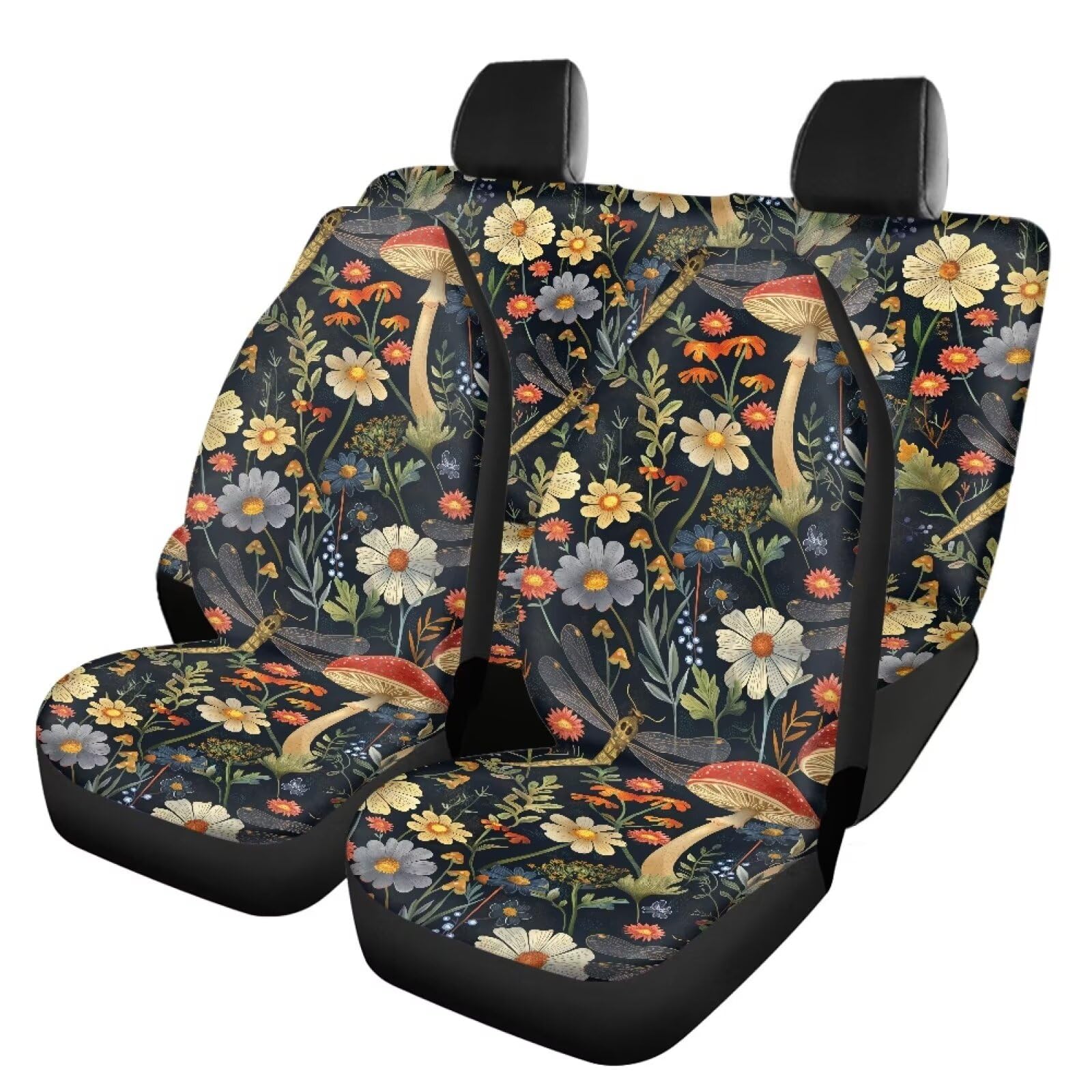Whosucclay Colorful Mushroom Vehicle Seat Covers Universal Car Front Rear Bench Seat Cover Polyester Car Seat Protector Easy to Install All Weather