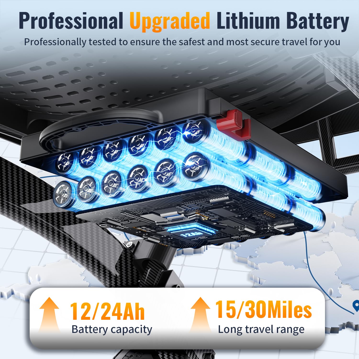 B20 Silla de Ruedas Eléctrica Plegable Ligera Para Mayores/Adultos – y Ergonomica, 23/46 km de Autonomía, Motor 500W con Batería 12Ah, Todoterreno y Portátil (Amperio-hora, 24)