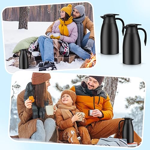 Miniatura 6 de 2 jarras térmicas de café de 51 onzas con aislamiento al vacío de acero inoxidable al vacío, jarra de café al vacío de doble pared para café,
