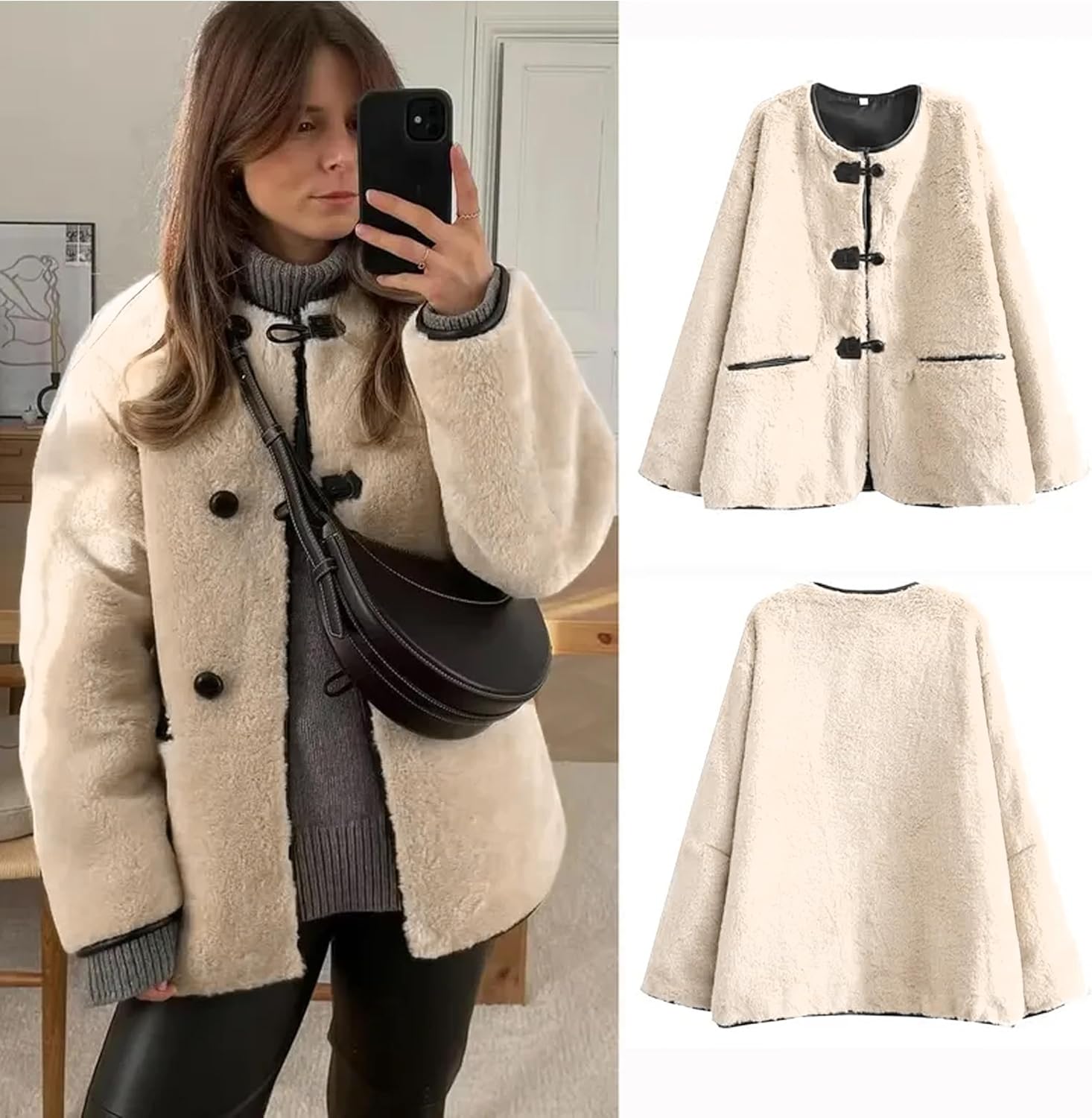 Women Faux Fur Jackets Loose Fit Fleece Long Sleeve Buttons Shaggy Winter Warm Outerwear Coats - Image 7