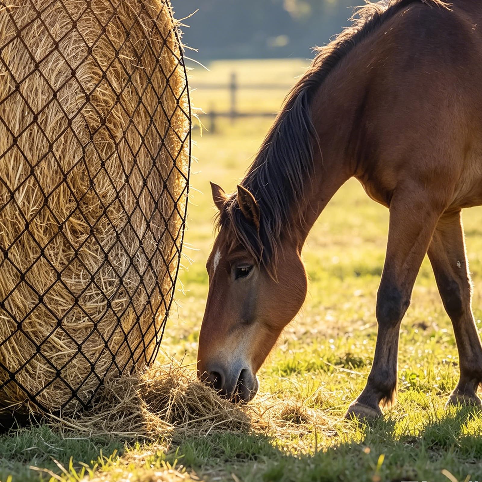 Red de heno grande de alimentación lenta para caballos, cubierta de malla redonda grande con estructura de alimentación lenta sin nudos para alimentación de granero, rutinas de rancho y control de
