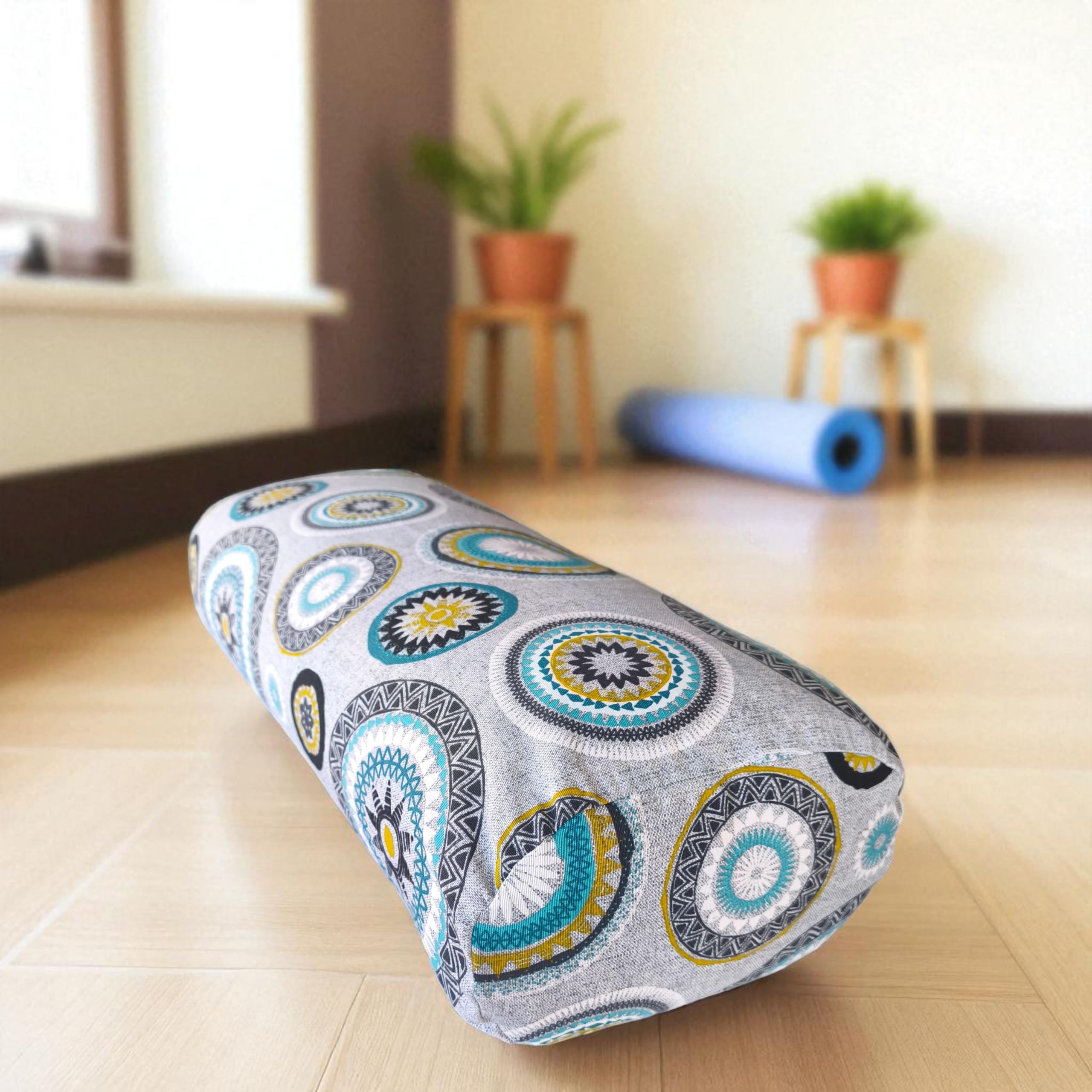 Bolster rectangulaire pour Yoga Corfu, Coussin de Yoga, Yoga Accessoires, Housse Amovible Lavable, Rembourrage Fait à partir de Balle d'épeautre Bio, poignée de Transport, 62x26x15cm