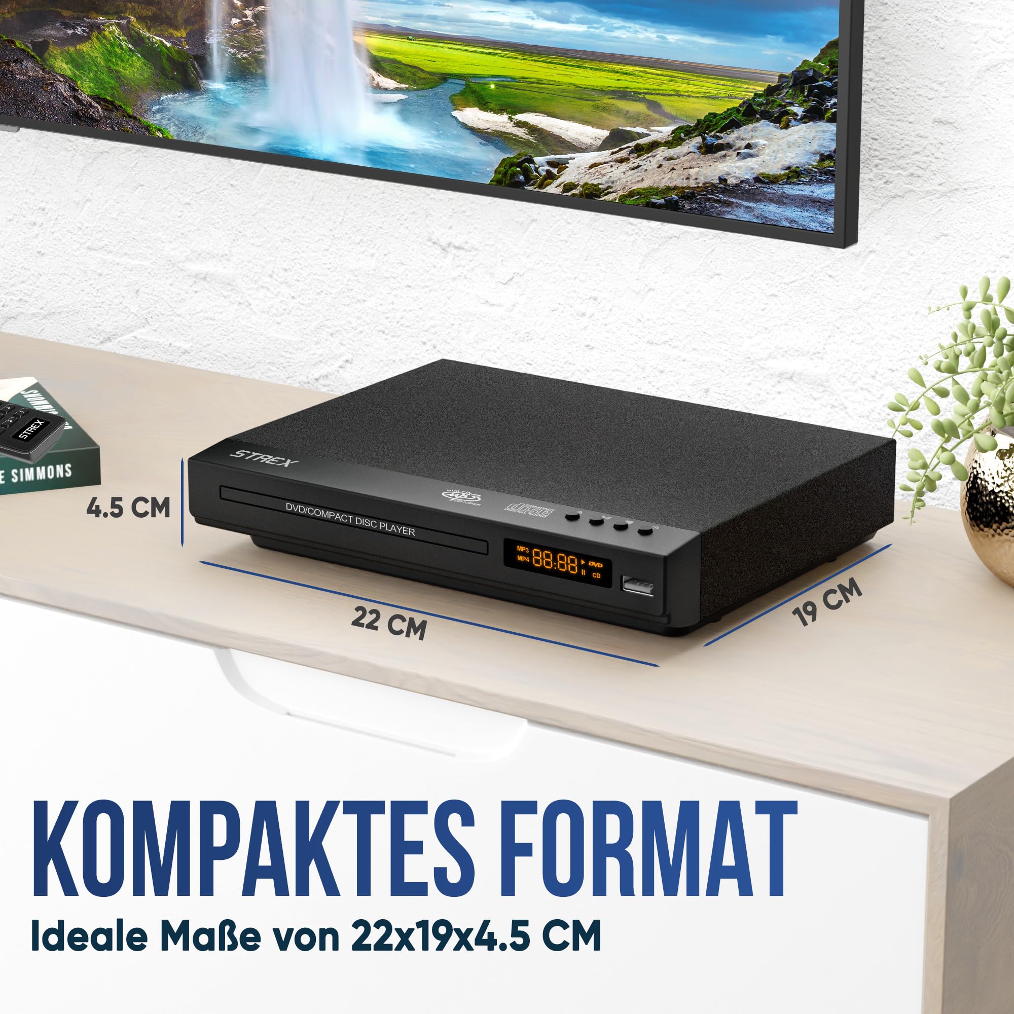 Strex DVD Player mit HDMI - Full HD 1080P - Region Free - Fernbedienung - USB - HDMI/RCA - Schwarz DVD-Player