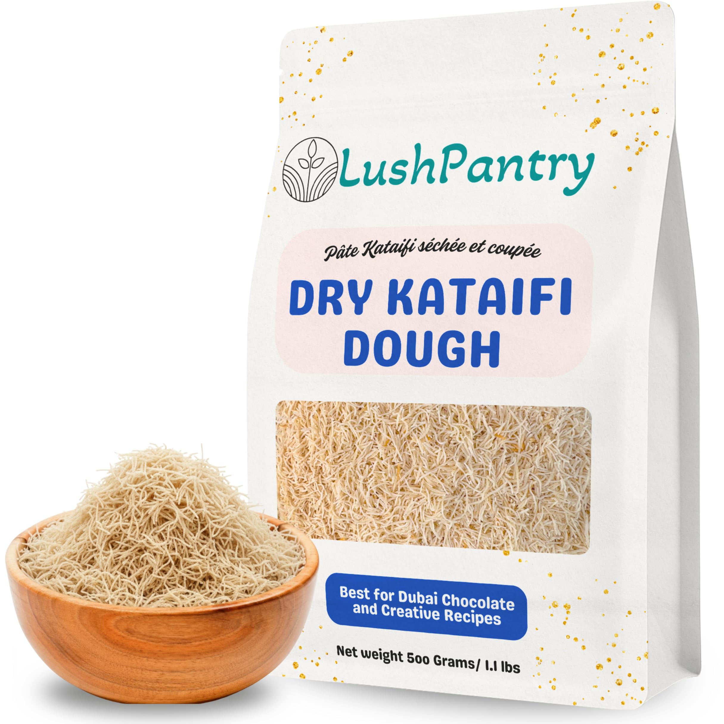 Lushpantry Kataifi Dough 500 gr/1.1 lb, Dried and Chopped for Dubai Chocolate Bar, Kunafa & Baklava, Kataifi Shredded Fillo Dough