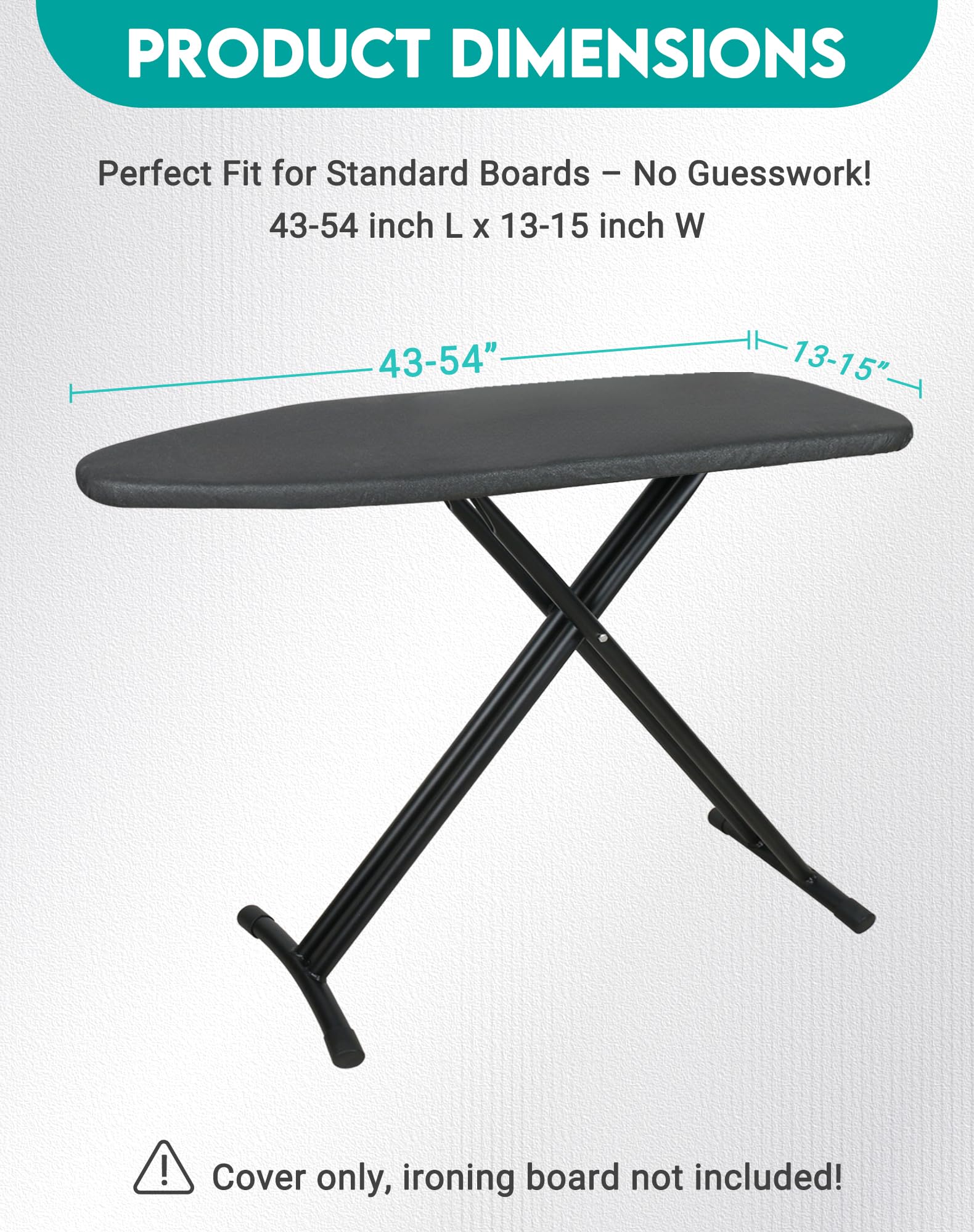 ZOES HOMEWARE Funda y almohadilla para tabla de planchar 100% algodón, acolchado grueso con bordes elásticos, funda de alta calidad para tablas de tamaño estándar de 15 x 54 pulgadas, resistente a las