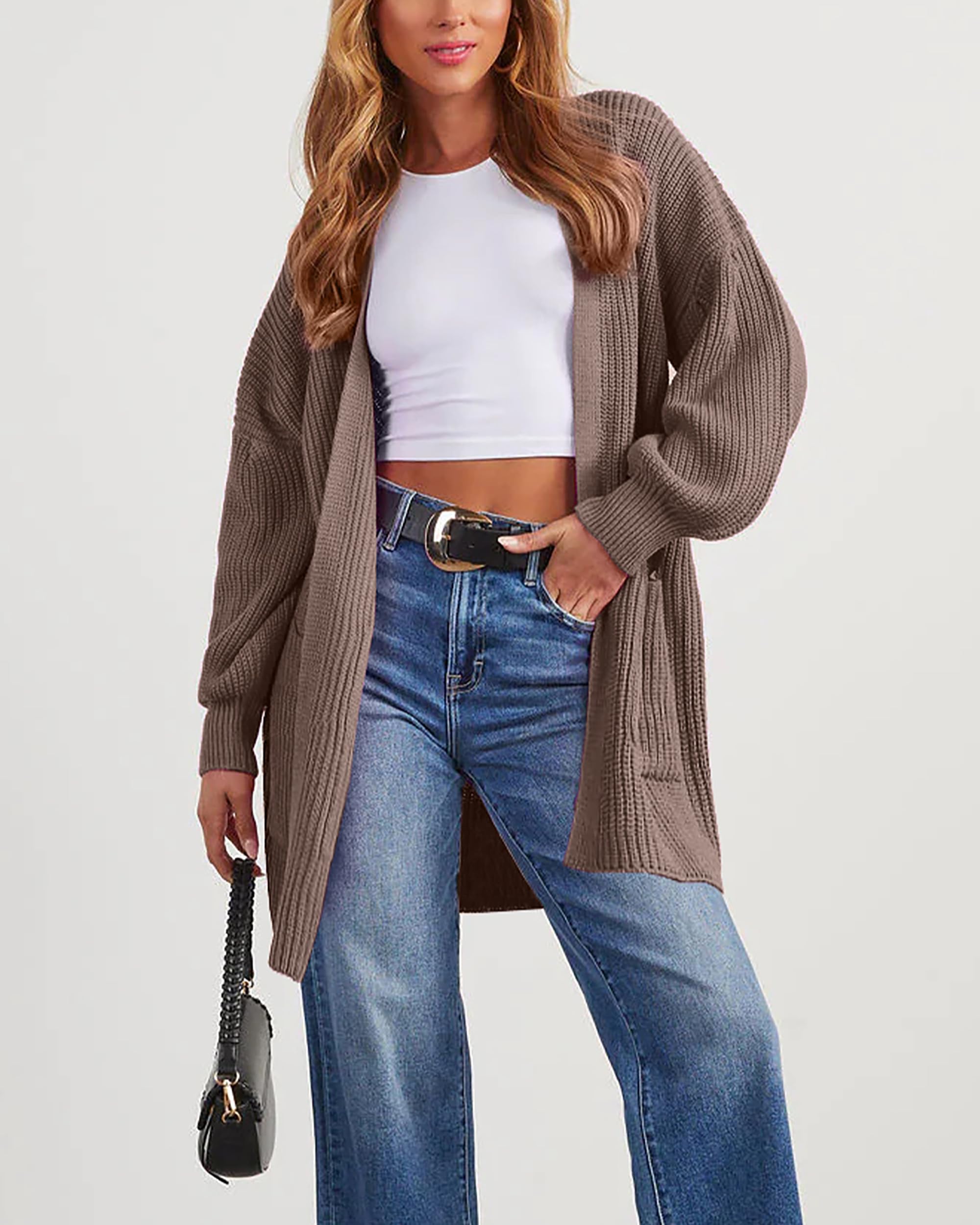 Jhsnjnr Cardigan Damen Oversize Casual Offene Front Strickmantel Pullover Herbst Langarm Warme Grobstrick Strickjacke