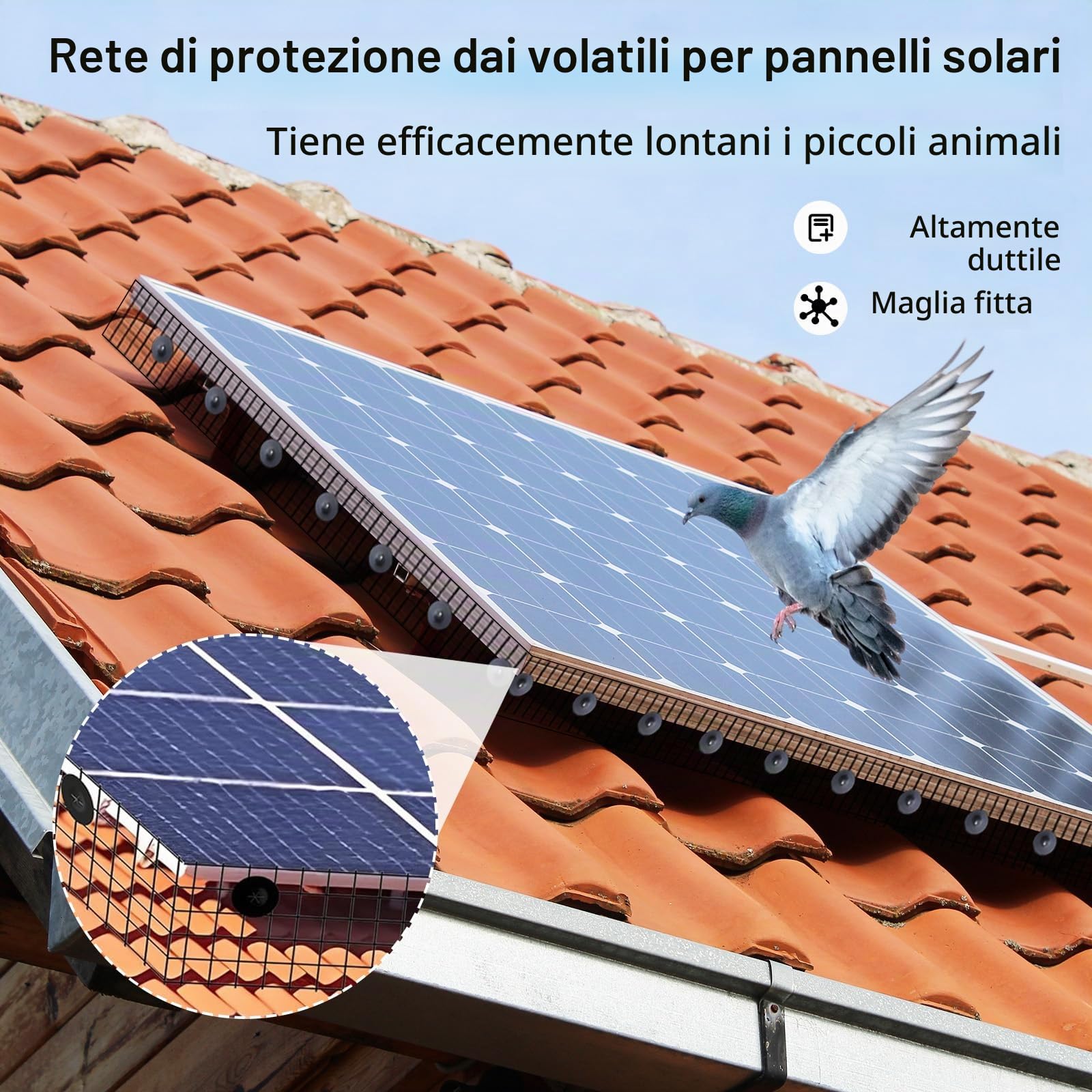 Dissuasore per Piccioni per Pannelli Solari 20 cm x 30 m, PVC Zincato Dissuasore per Uccelli, Rete per Uccelli per Impianti Fotovoltaici per la Protezione, Rete di Protezione per Tetti