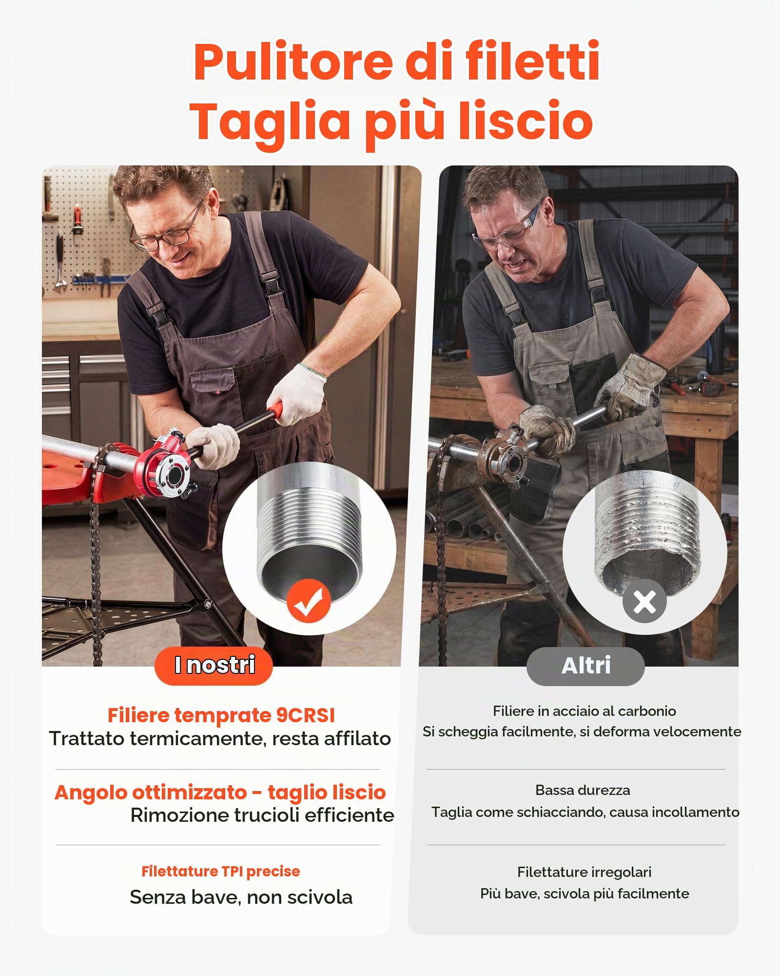 VEVOR Kit Filettatrice Manuale per Tubi a Cricchetto con 3 Filiere, 1/2", 3/4", 1" BSPT, Filettatrice Manuale per Tubi, Impugnatura Comoda, con Valigetta per Installazione e Riparazione Idraulica