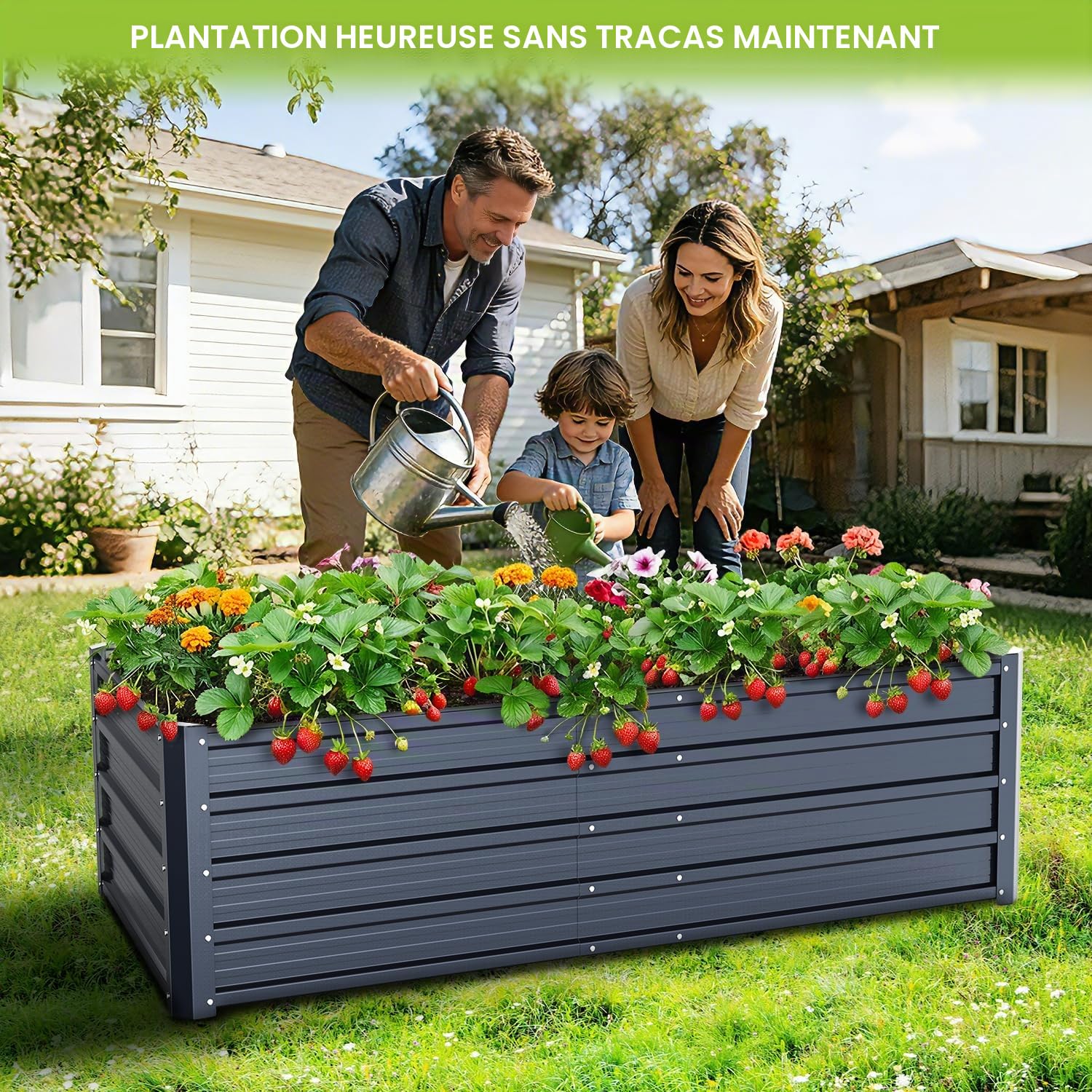 Ohuhu Jardinière surélevée en métal pour l'extérieur, 1,8 x 0,9 x 5,6 m, bac de plantation en acier galvanisé renforcé antirouille, 100 % non toxique, grande capacité de 7,5 m, pour cultiver des