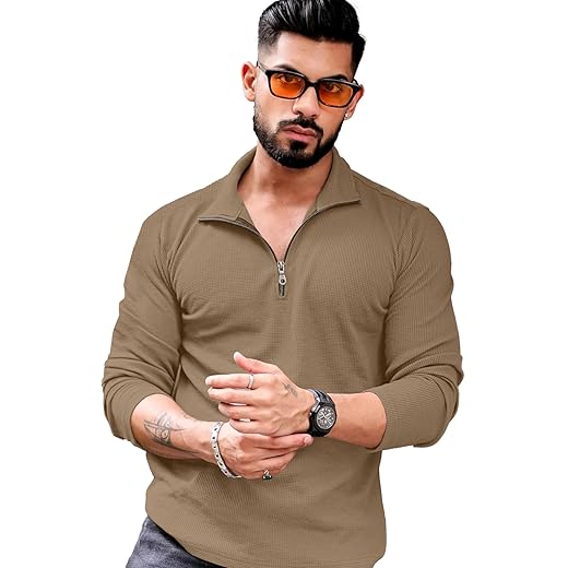 KAJARU Mens Polyester T-Shirt Zipper Closure