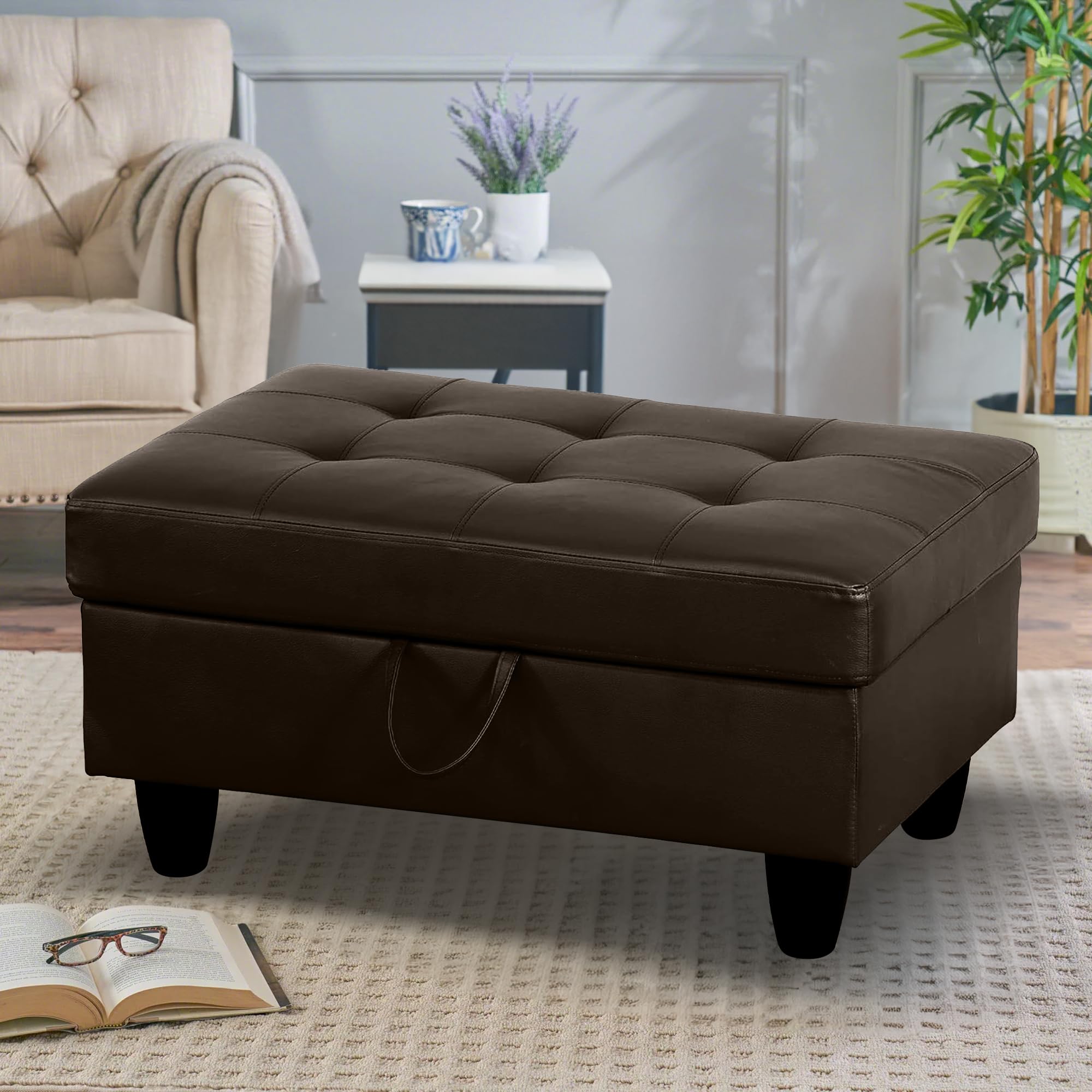 Large Rectangular Storage Ottoman Bench, Leather Ottoman Foot Rest Coffee  Table with Storage, Oversized Storage Ottomans Toy Box Footrest for Living