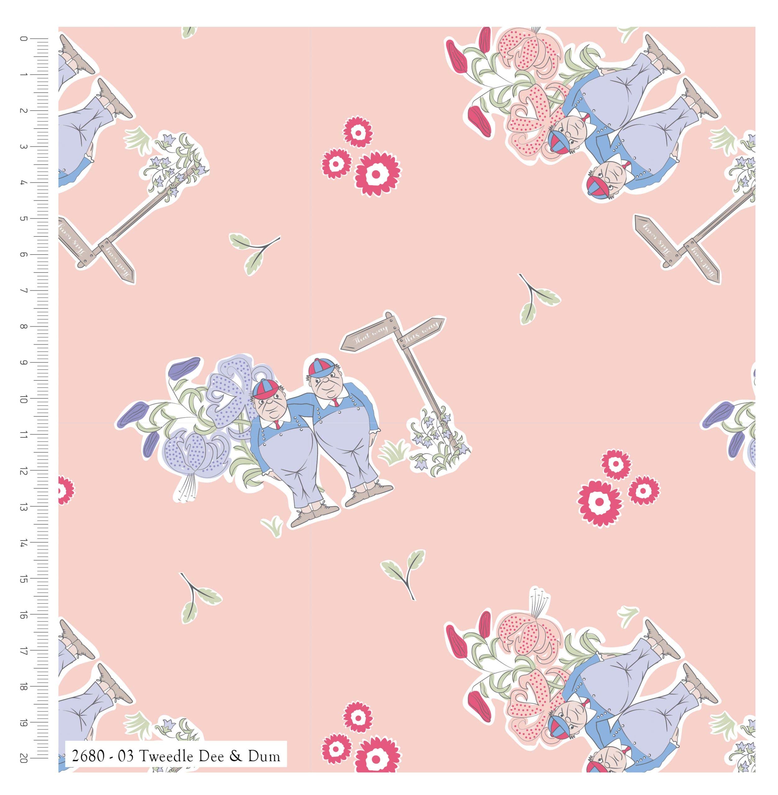 Alice in Wonderland Fabric Collection, 5 Designs Fabric by 0.5 Metres (100% Cotton, Genuine Licensed Fabric, Ideal for Crafts) (Alice in Wonderland - Tweedle Dee & Tweedle Dum)