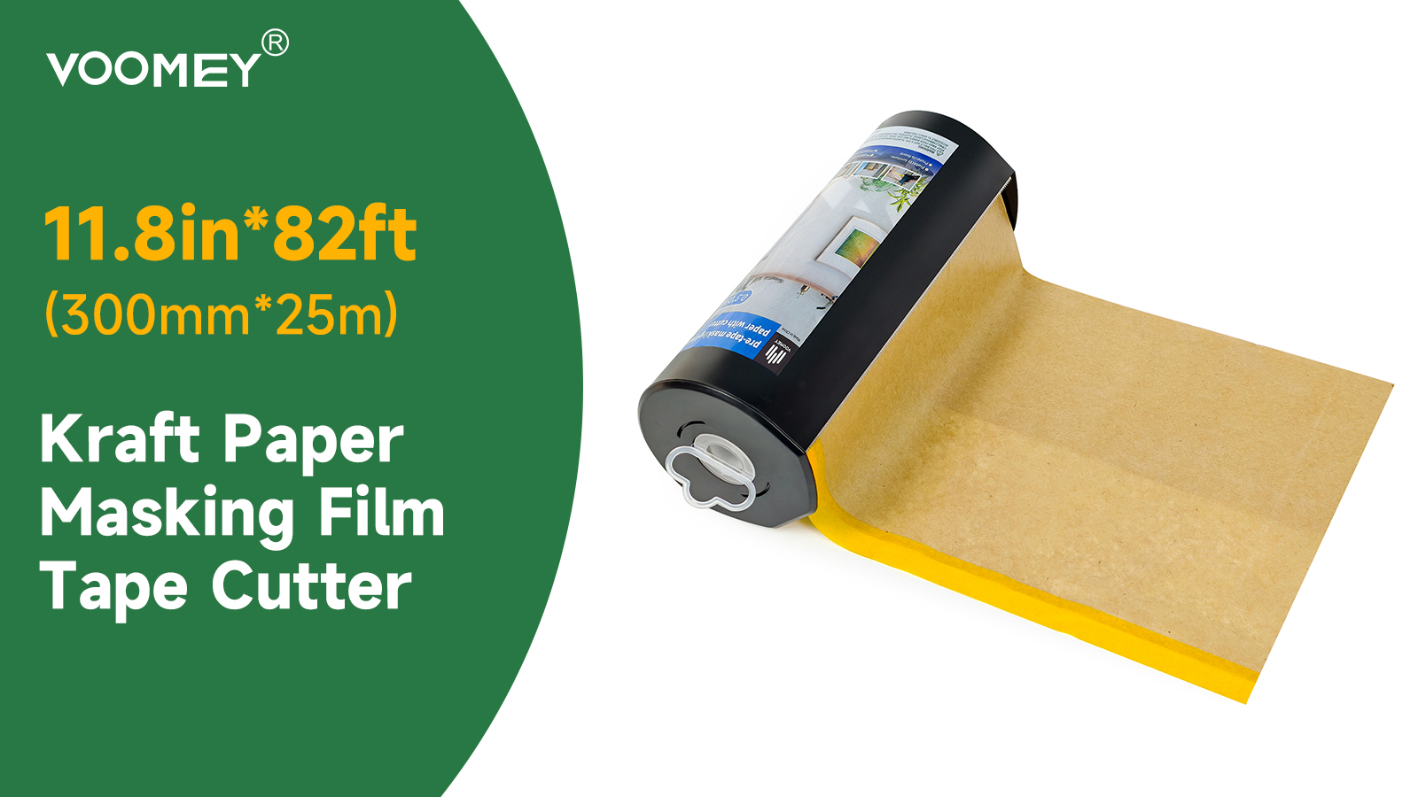 Image of Voomey Pre-Taped Masking Paper for Painting with Dispenser - 12 inch x 82 feet Tape and Drape Painters Paper for Covering Skirting, Frames, Cars and DIY Projects