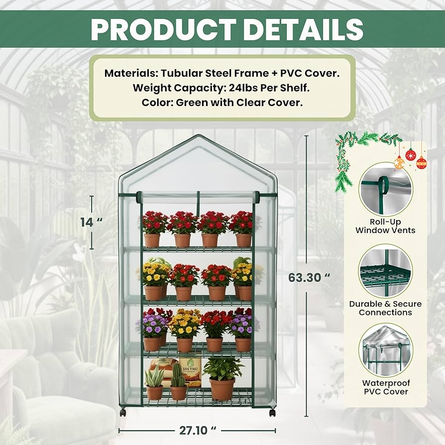 Amazon.com : 4 Tier Mini Greenhouse - Portable Greenhouse with