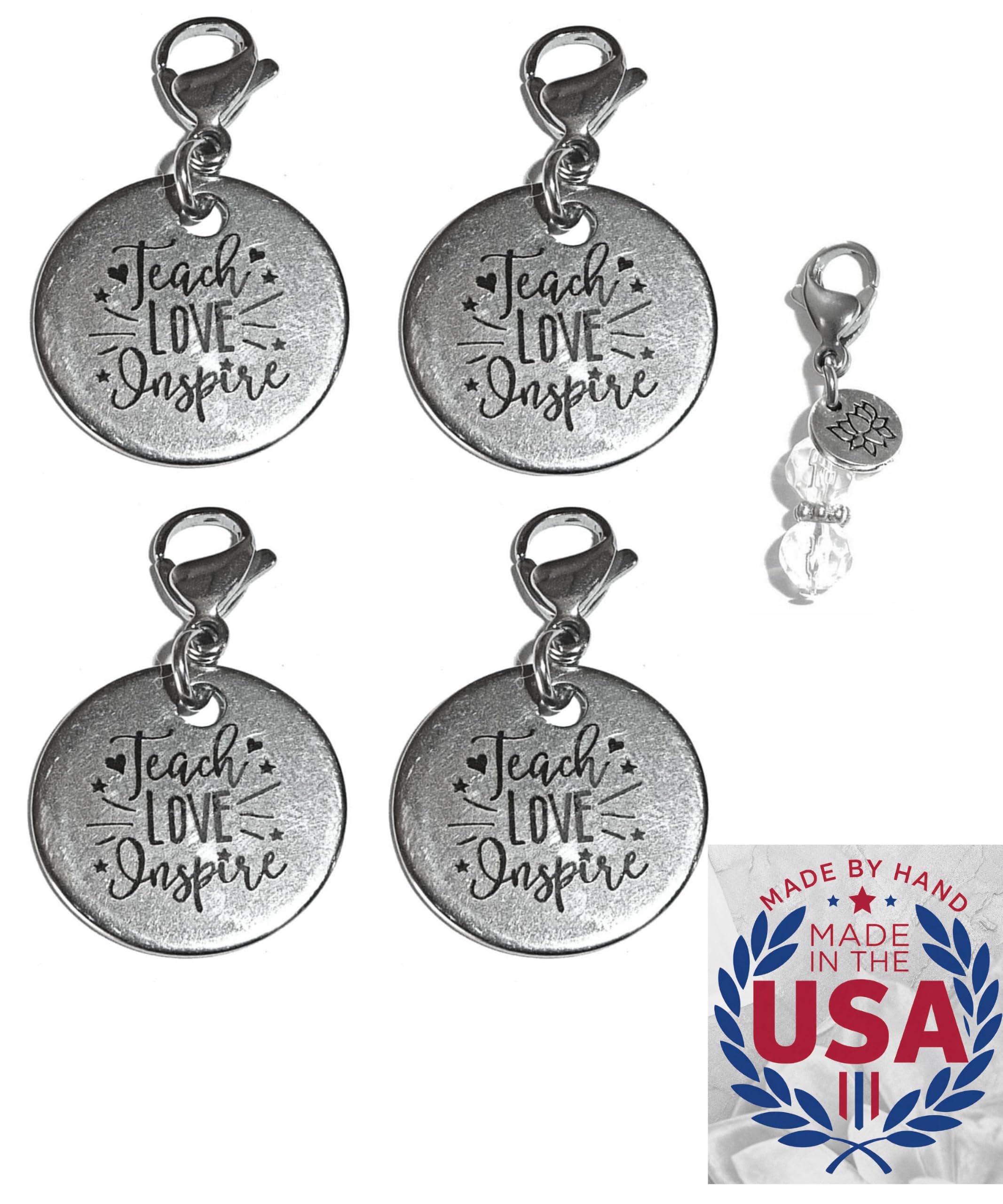 Hidden Hollow Beads 4 Clip On Charms for Purse, Handbag, Keychain, Zipper Pull, Backpack, Jewelry Accessory, USA