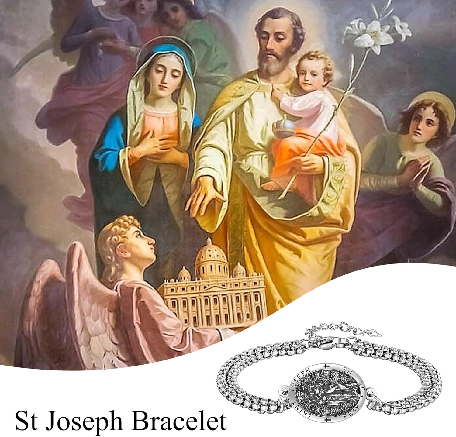 St Michael/Brendan/Joseph Bracelet 925 Sterling Silver Religious Protector Bracelet Saint Jewelry Religious Gifts for Men Women