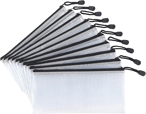 Paquete de 10 bolsas de malla con cremallera para documentos impermeables con cremallera bolsa de plástico con cremallera tamaño A6 para