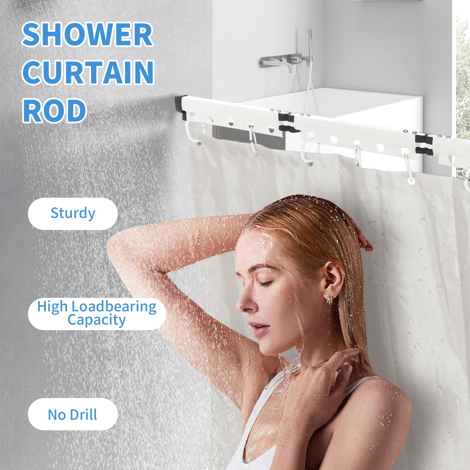 Barre De Douche En L Extensible Sans Percage Angle En U Noir Tringle