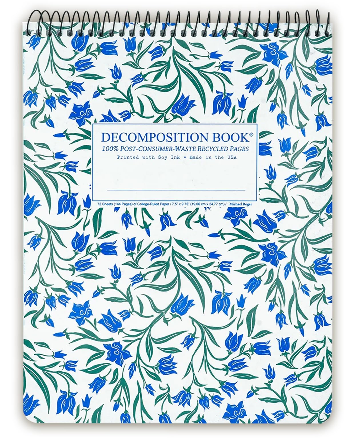 Decomposition Bluebells Top Bound Spiral Notebook – 7.5 x 9.75 Journal, College Ruled Lined Pages – Left-Handed Friendly Notebooks Ideal for Students,