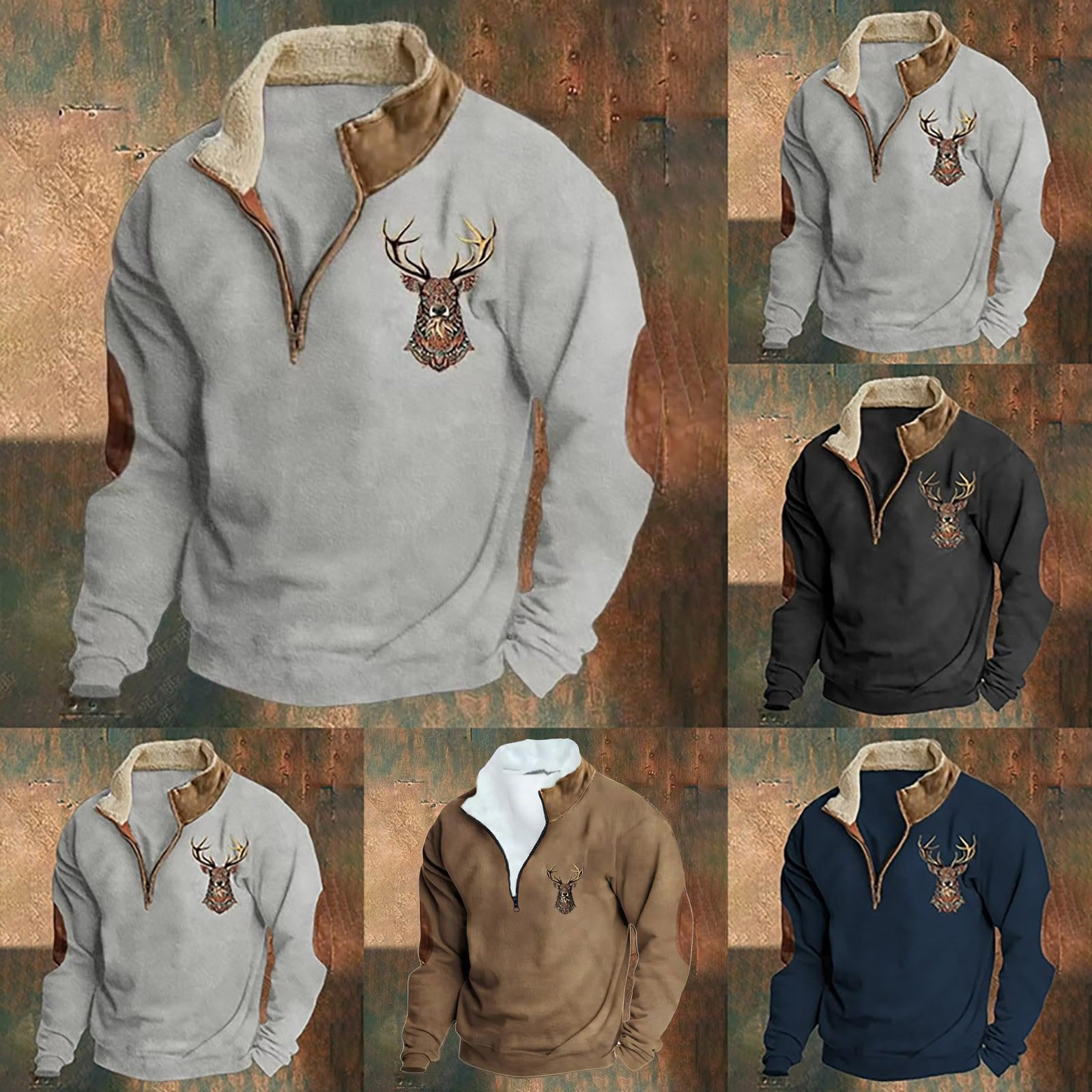 Sudadera con media cremallera para hombre con estampado de ciervo de caza, suéter de punto cálido, suéter de invierno, cuello alto, suéter de trabajo, negocios, deportes, invierno, camiseta de