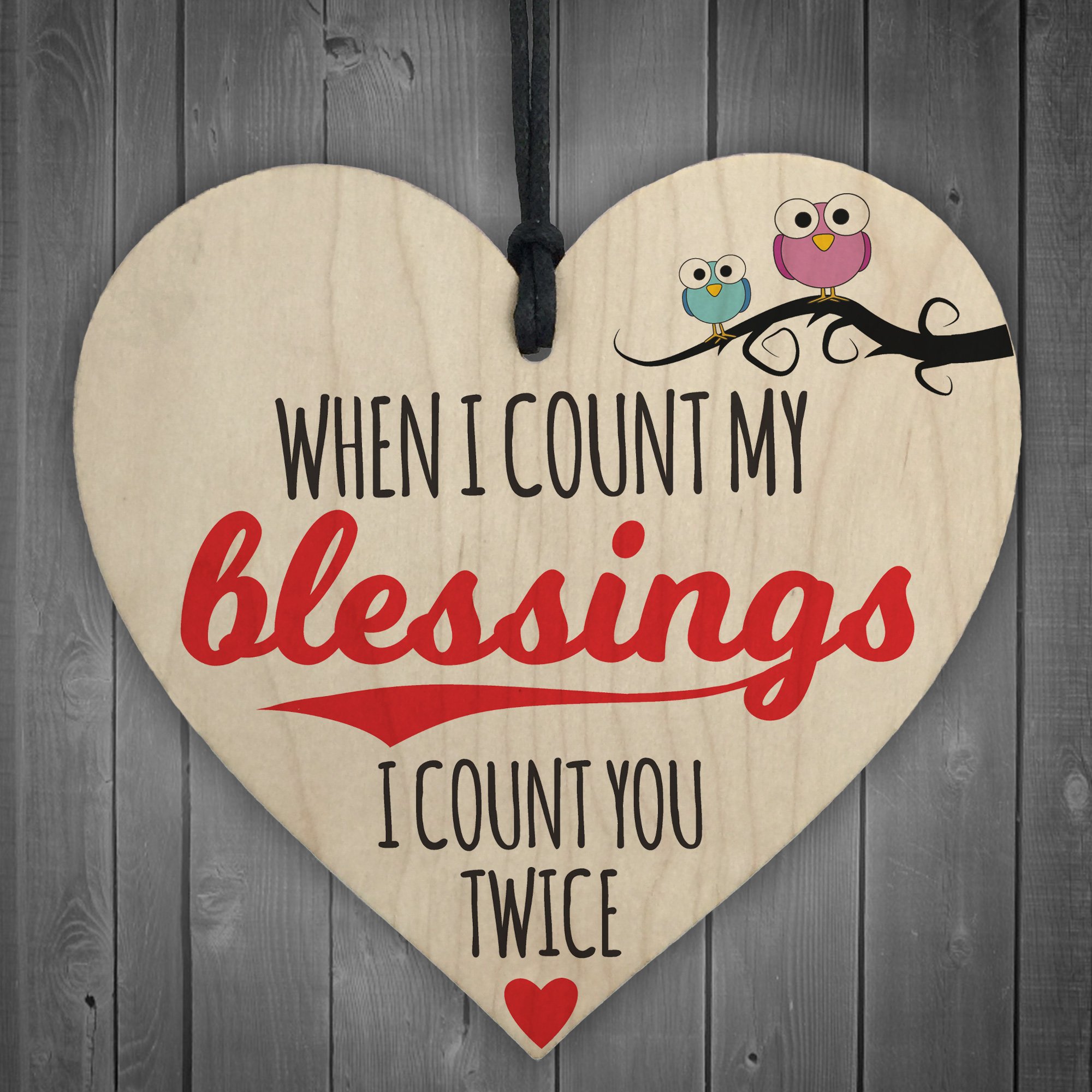 Red Ocean Blessings Count You Twice Wooden Hanging Heart Plaque Friendship Love Gift Sign