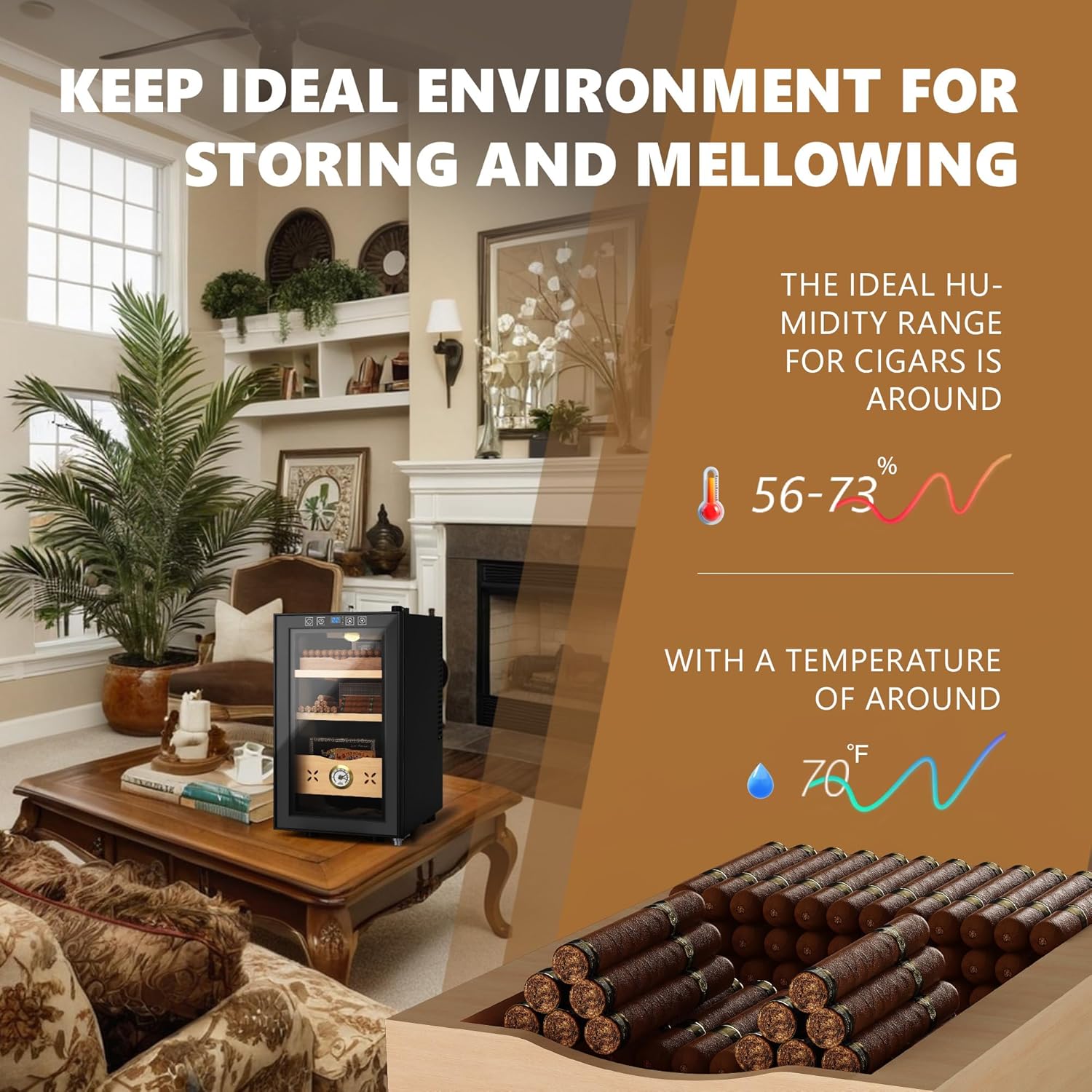 EUHOMY Electric Cigar Humidors, 25L Cigar Humidors, Cooling & Heating Humidor Cabinet with with Spanish Cedar Wood, Electric Cooler for 155 Counts with Digital Hygrometer, 3 Layers