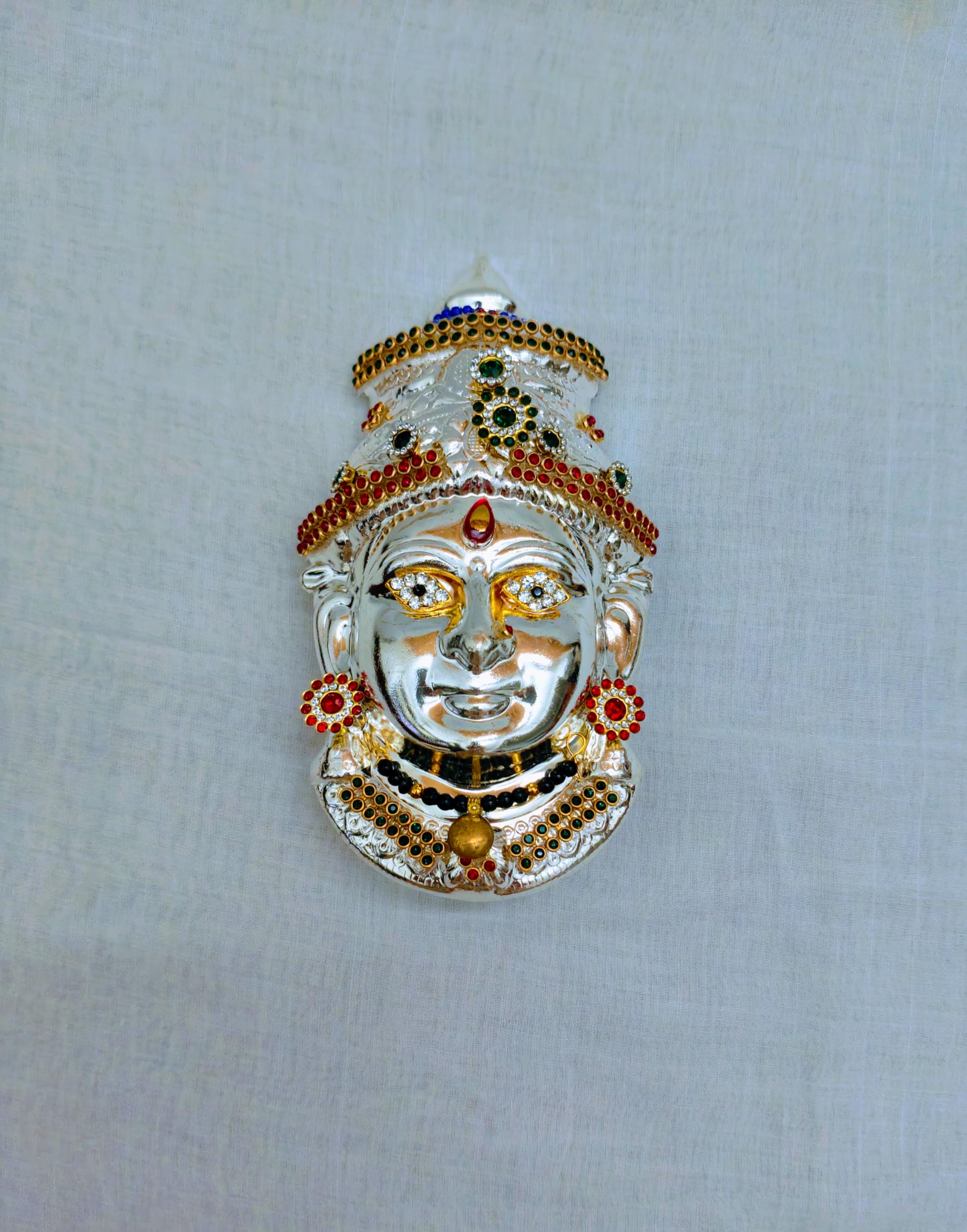 PUJA CELEBRATIONS German Silver Devi Face Decorated, Varalakshmi Devi Face Online, Lakshmi Devi Face,Ammavari Face, Varalakshmi Devi Face, Mahalakshmi Face Material: Metal (6 inches)