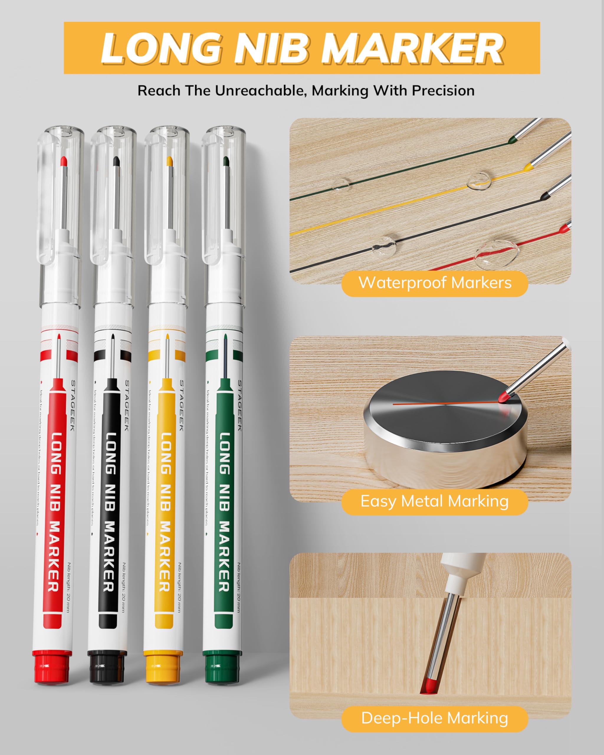 STAGEEK Lot de 4 Crayons Chantier Extensibles avec Holster, Taille Crayon, 76 Mines de Rechange, Pour Architecte, Menuisier, Bricolage, Dessin, Traçage sur Bois, Métal, Béton, Carrelage