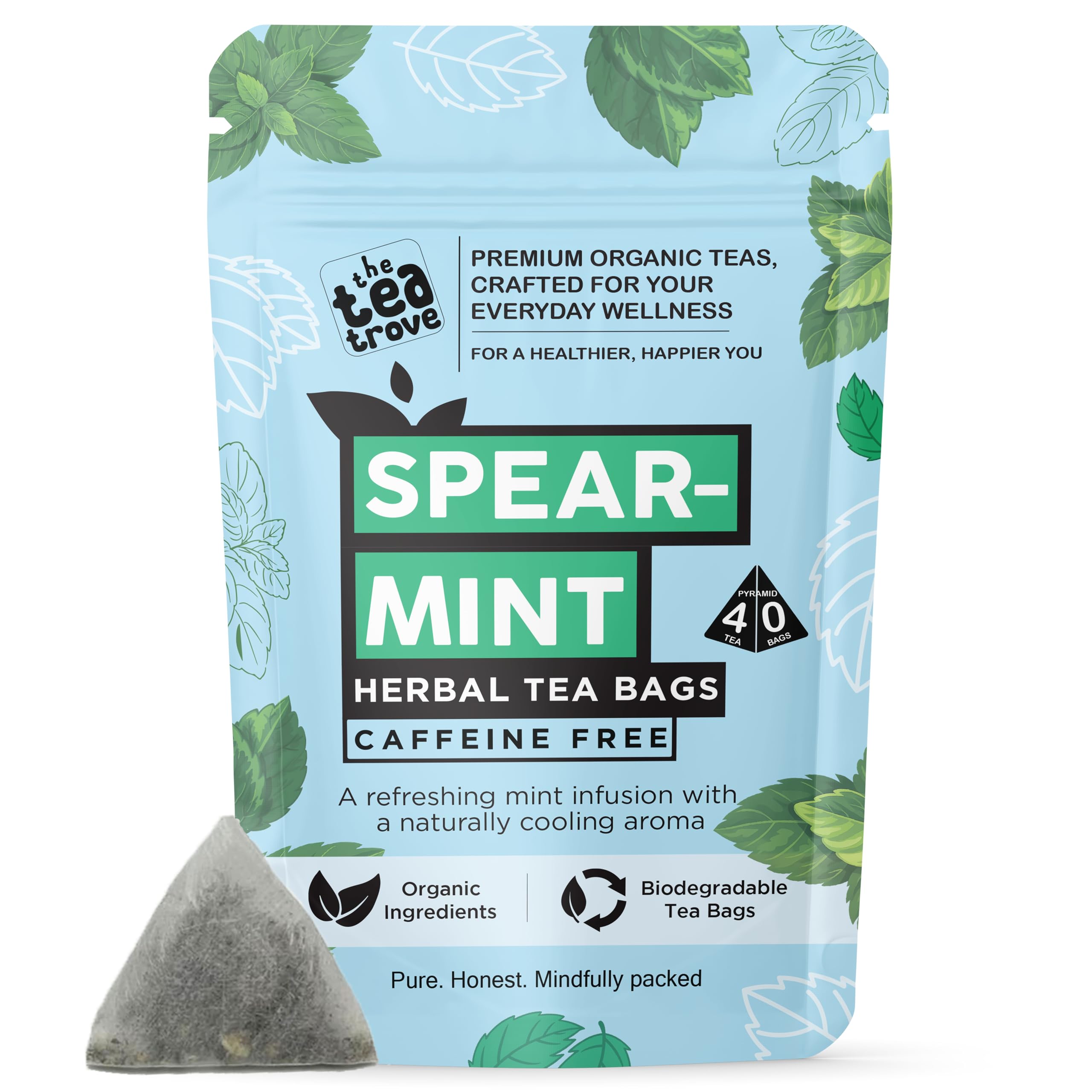 the tea trove Organic Spearmint Tea Bags - 40 Eco-Friendly Tea Bags (Pack Of 1), 0.04 Kg