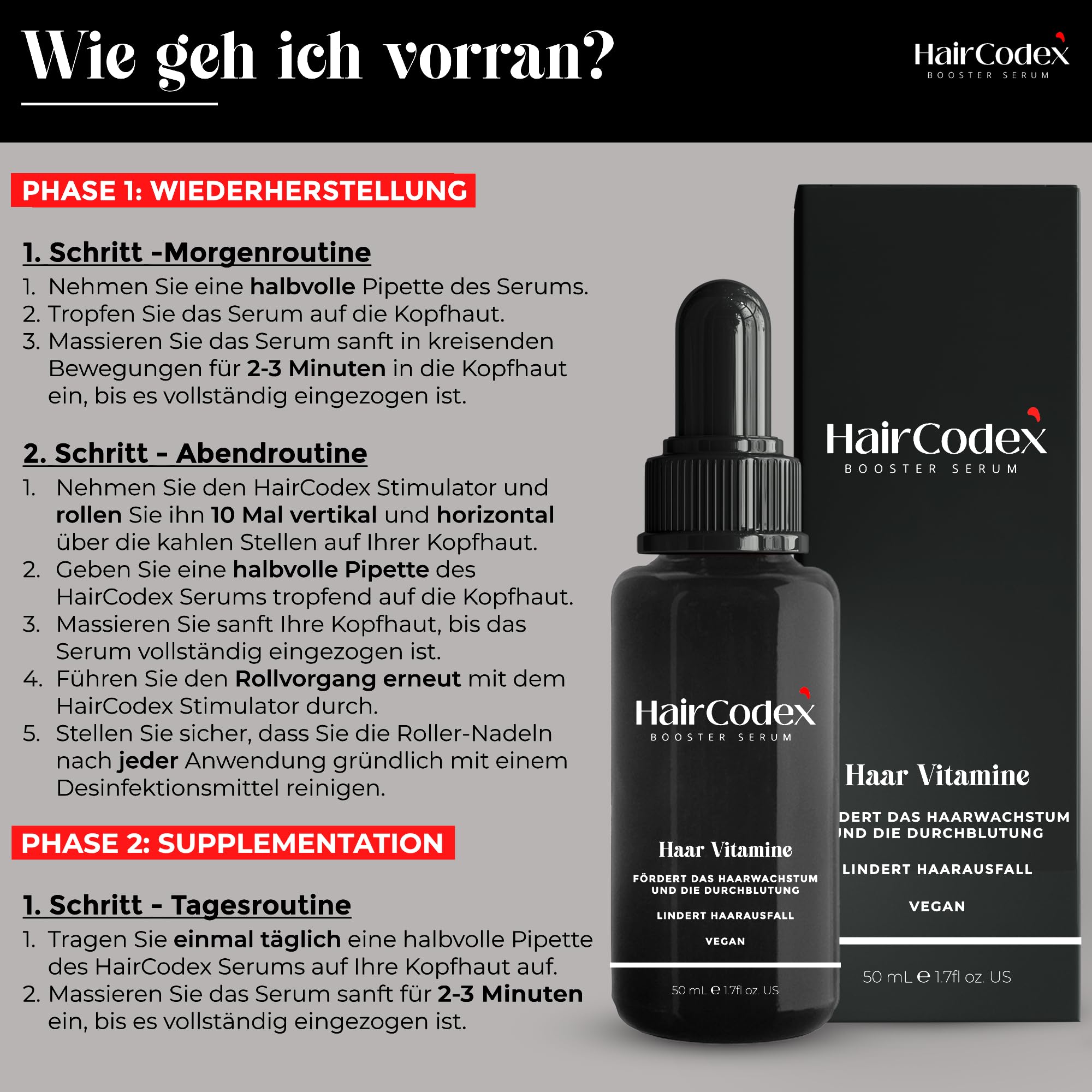 Booster Serum 3x 50ML Haarwuchsmittel mit Biotin und Keratin, 1x HC Stimulator Dermaroller für Haare oder Bart, Erblich Bedingten Haarausfall, 150 ml