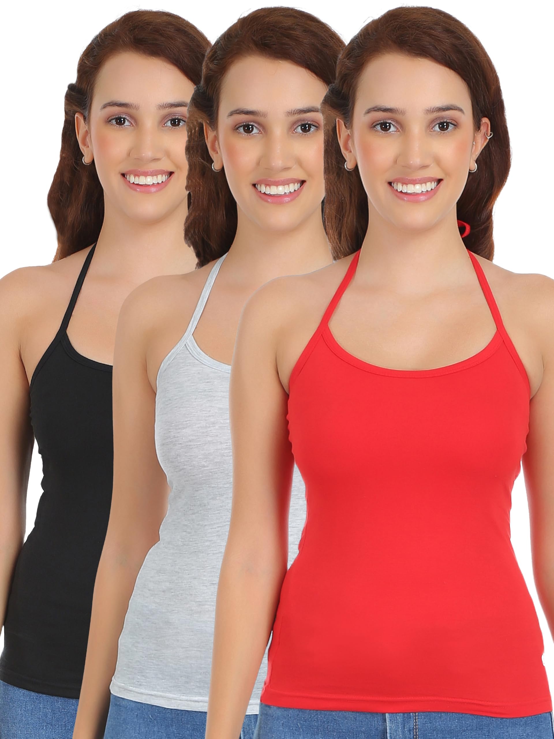 selfcare Womens Solid Cotton Sinker Halter Neck Camisole Top - P3-1-picture-30